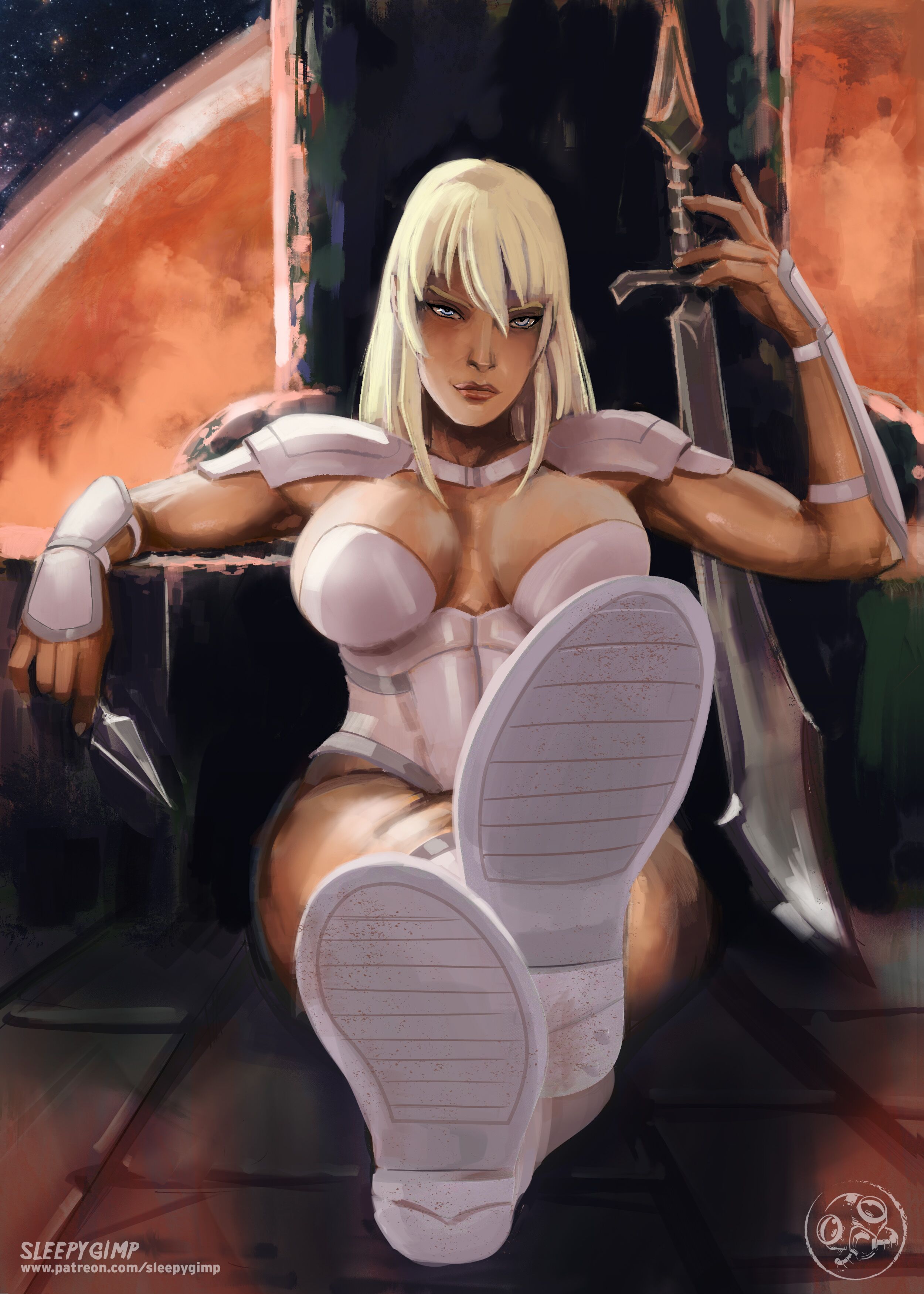 female, galaxy, gilotina, knife, shoes, sleepygimp, space