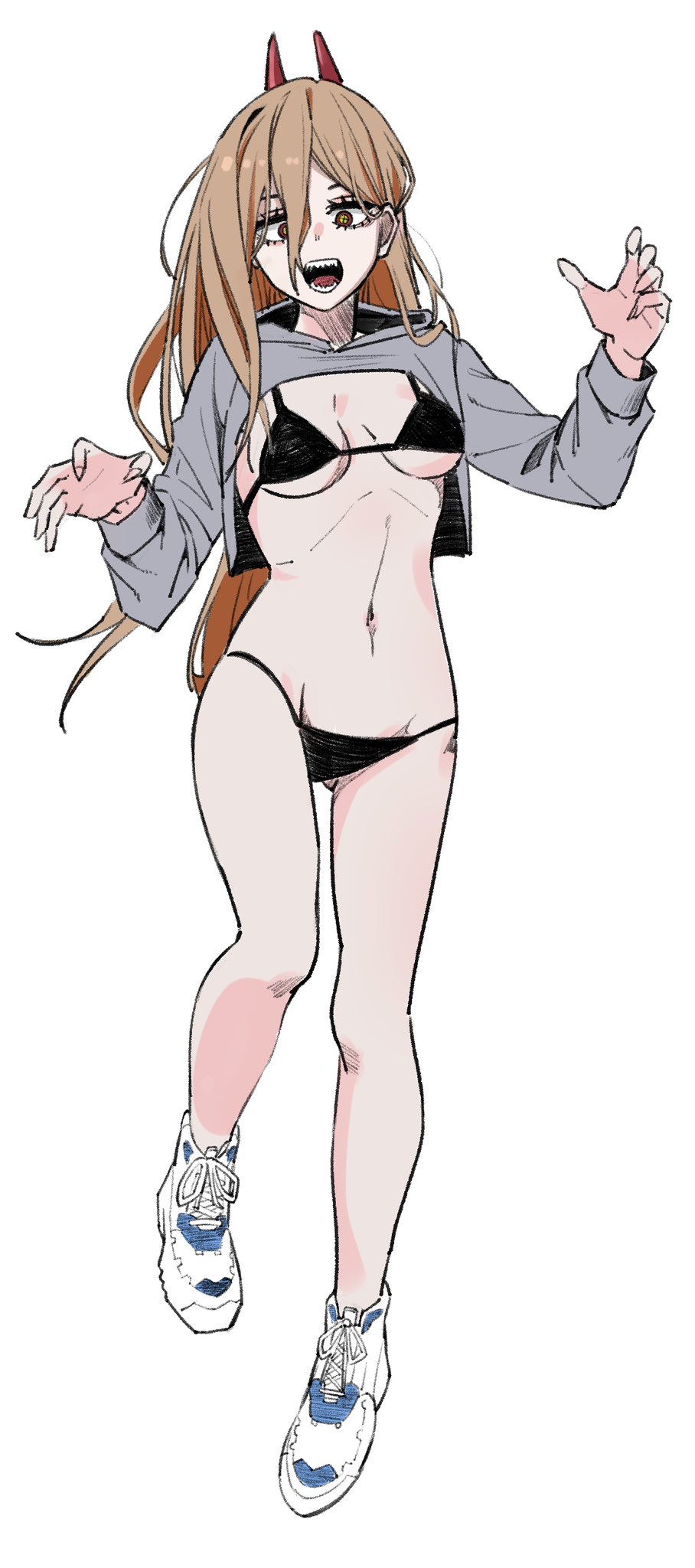 1girls, bikini, blonde hair, breasts, chainsaw man, demon, demon girl, eye contact, female, female only, horns, looking at viewer, power (chainsaw man), sharp teeth, siri (artist), solo, solo female, standing, thighs