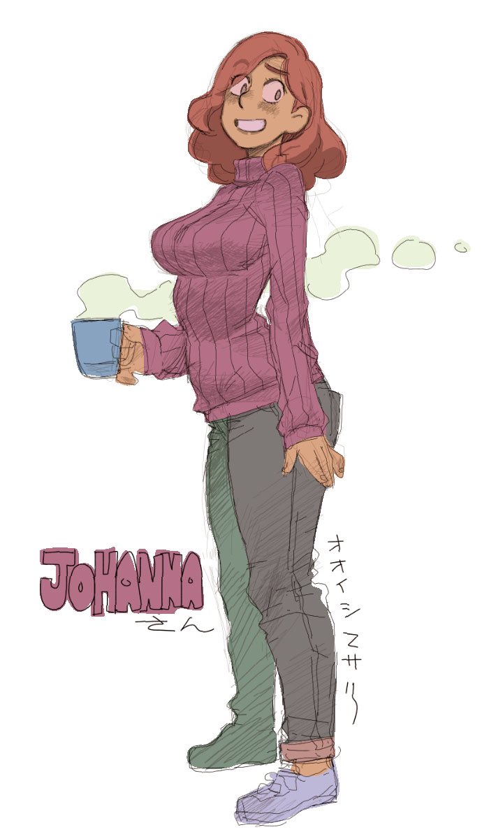 ass big_ass big_breasts blue_eyes blue_jeans blue_pants blue_shoes blush blushing_at_viewer breasts brown_hair hilda_(series) holding_cup holding_object jeans johanna_(hilda) large_ass large_breasts looking_at_viewer pants purple_sweater ramb_chop shoes smile smiling smiling_at_viewer standing sweater thick thick_ass thick_body thick_breasts thick_butt thick_legs thick_thighs thighs voluptuous white_background wide_hips