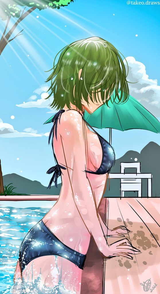 1girls 2022 artist_name artist_signature bangs_over_eyes bikini black_swimsuit brown_eyes closed_eyes clothed clothing colombian daytime female female_only green_hair hair_over_face hispanic hispanic_virtual_youtuber latam_virtual_youtuber light-skinned_female light_skin medium_breasts outside pool realistic_breast_size ryumi ryumivt short_hair solo summer sweat swimsuit takeo_(takeo.draws) twitch twitch.tv two_piece_swimsuit virtual_youtuber vtuber water wet wet_body wet_hair yellow_eyes youtube youtube_hispanic