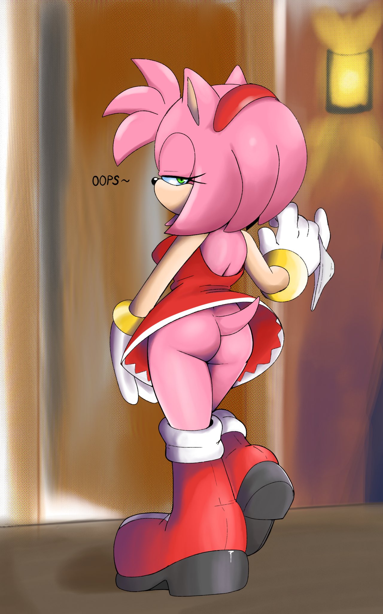 1girls amy_rose ass back back_view boots bottomless bottomless_footwear bottomless_skirt bracelet bracelets female female_only furry furry_only hedgehog neo_x6 no_panties panties_in_hand panties_removed pink_fur seductive seductive_eyes seductive_gaze seductive_look sonic_(series) sonic_the_hedgehog_(series) upskirt