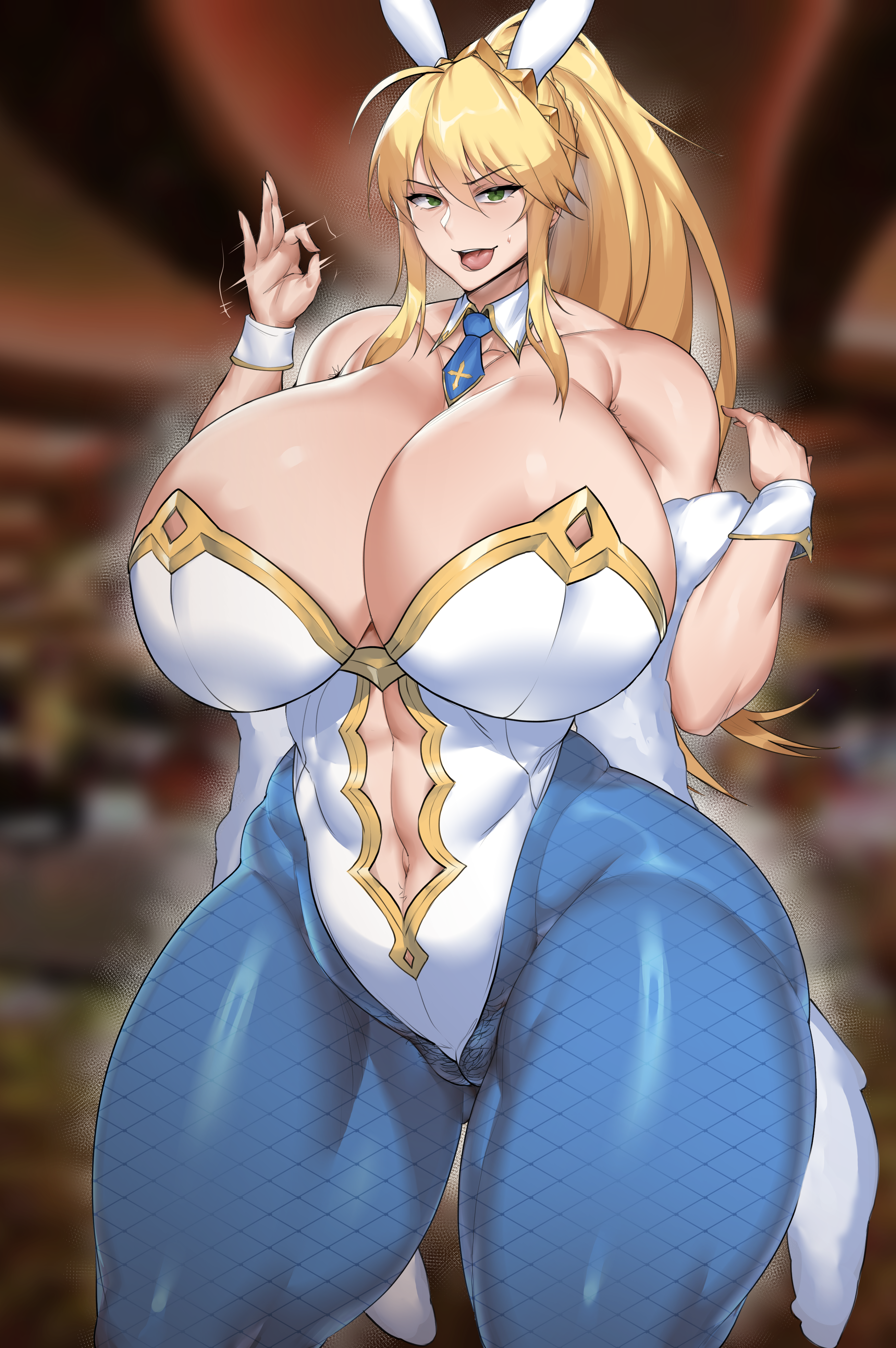 1girls, areolae, armor, armored boots, artoria pendragon, artoria pendragon (lancer), blonde hair, breasts, breasts out, bunny ears, bunnysuit, fate (series), fate/grand order, female, green eyes, jewelry, large breasts, leotard, leotard aside, natedecock, nipples, pussy, seductive