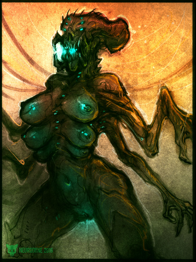 1girls 4_breasts arthropod big_breasts blue_nipples breasts female hive insect_girl multi_breast mutant neurodyne
