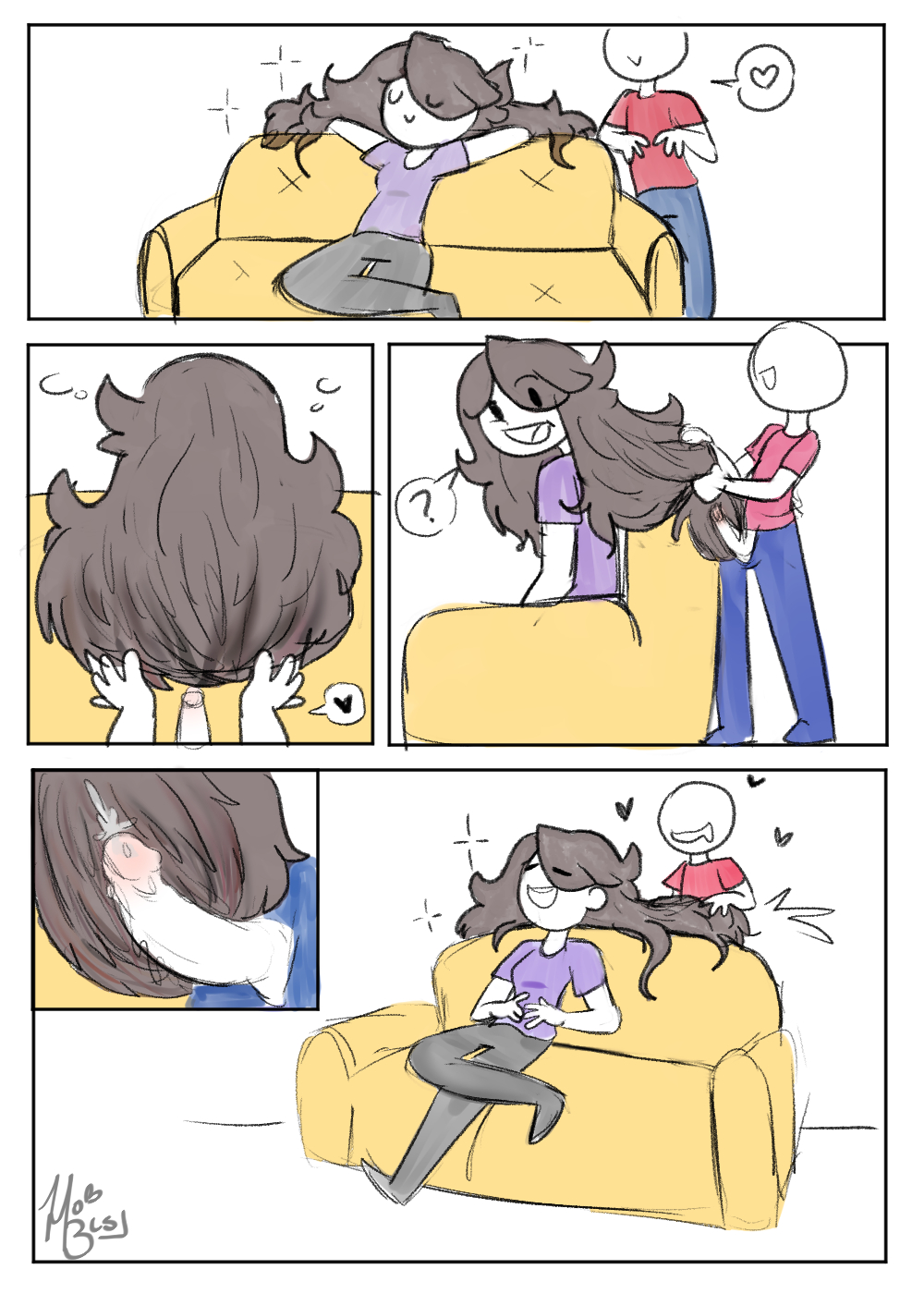 comic page, female, hairjob, heart, jaiden, jaiden animations, male, mob face, penis, unaware, unaware hairjob, unknown artist, very long hair, youtube, youtuber