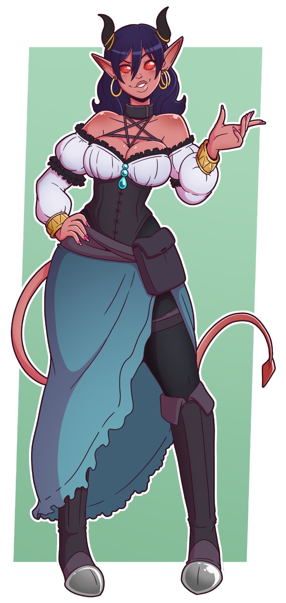 before, before and after, before transformation, bimbo, bimbofication, cleavage, demon, demon girl, female, fully clothed, oc, original, original character, pre-transformation, red skin, succubus, transformation, wrenzephyr2