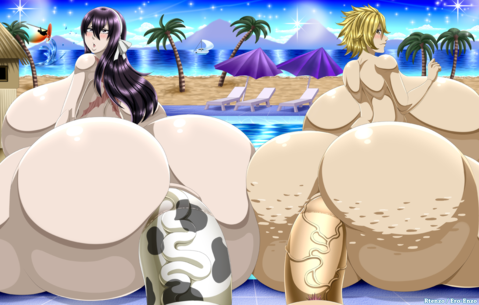 2boys, 2girls, anal, anal sex, ass, big ass, breasts, dimaria yesta, ero-enzo, fairy tail, female, hyper, hyper ass, hyper breasts, hyper penis, male, multiple females, multiple girls, natsu dragneel, partial male, penis, tattoo on butt, taurus (fairy tail), ultear milkovich