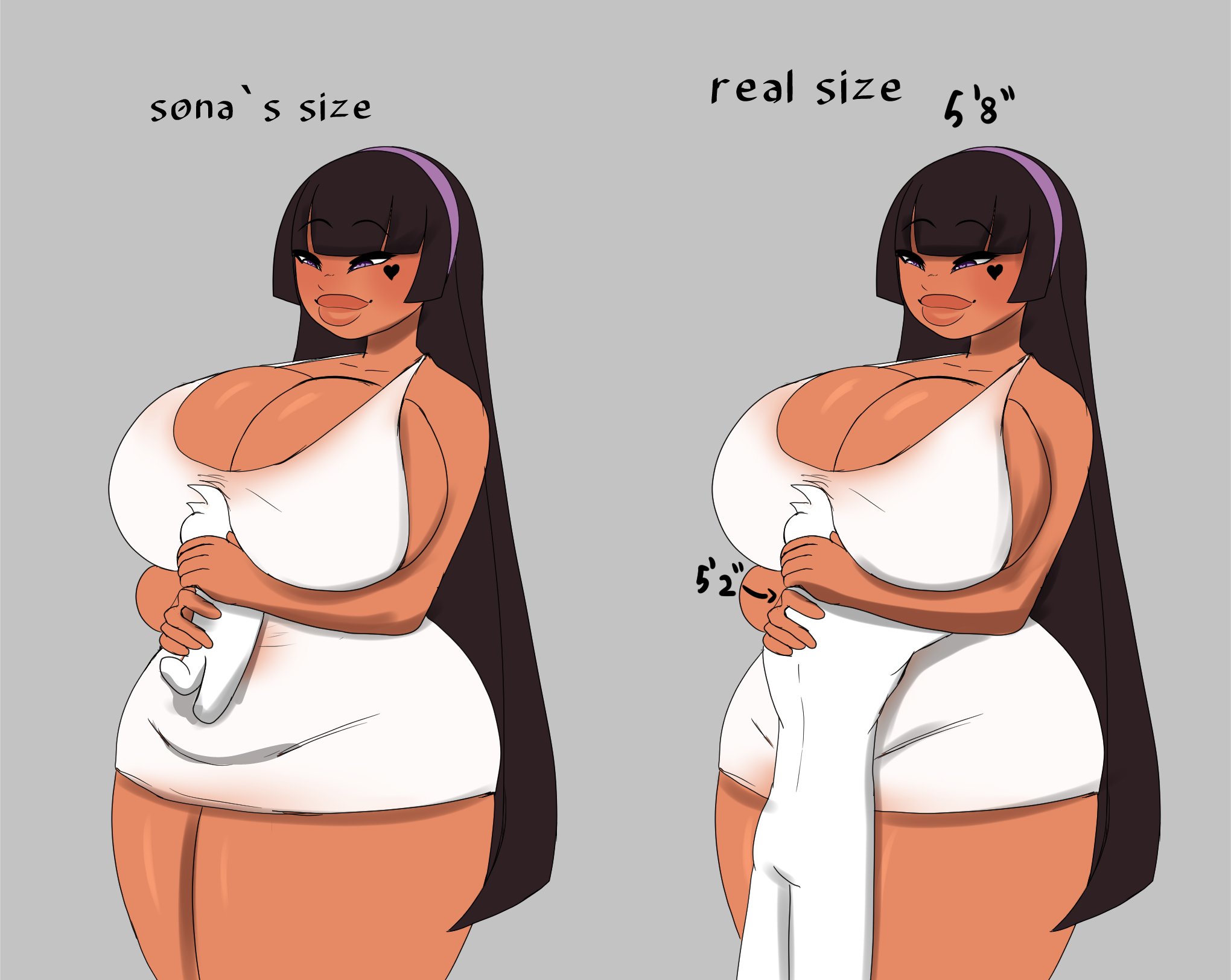 1boy, 1girls, big breasts, breasts, dark skin, dark-skinned female, dress, face in breasts, female, huge breasts, light skin, light-skinned male, long hair, male, n-ronin, smaller male, sona (cinnabus), taller female, thick thighs, voluptuous, wide hips