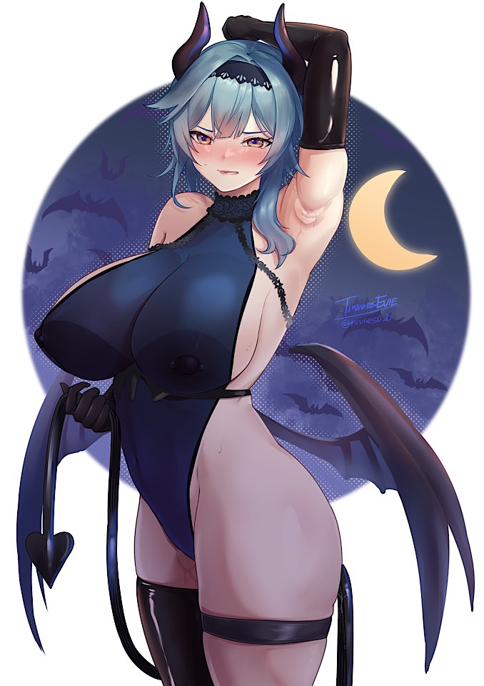 1girls, blue hair, breasts, demon, eula (genshin impact), female, female focus, genshin impact, halloween, hips, huge breasts, light skin, light-skinned female, long hair, slim waist, solo, solo female, succubus, succubus costume, thick thighs, thighs, tinnies, wide hips