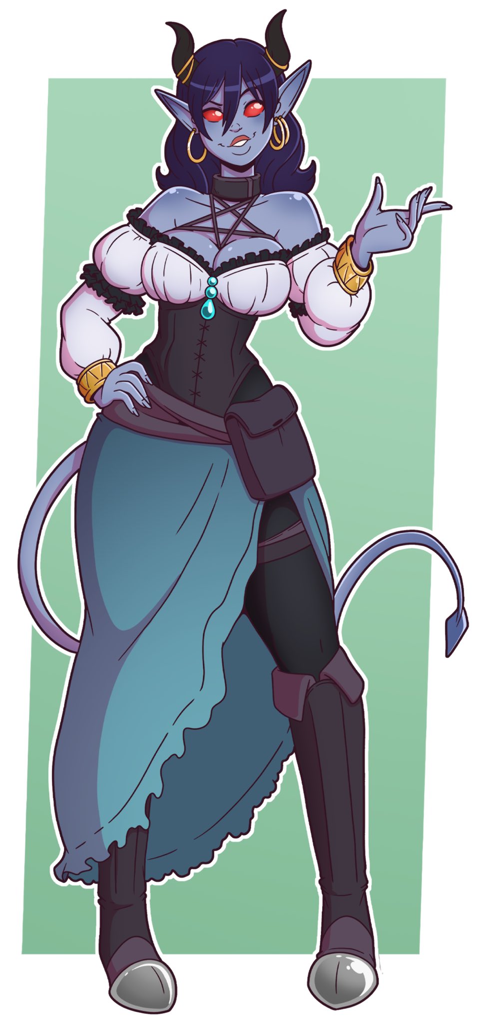 before, before and after, before transformation, bimbo, bimbofication, blue skin, cleavage, demon, demon girl, female, fully clothed, oc, original, original character, pre-transformation, succubus, transformation, wrenzephyr2
