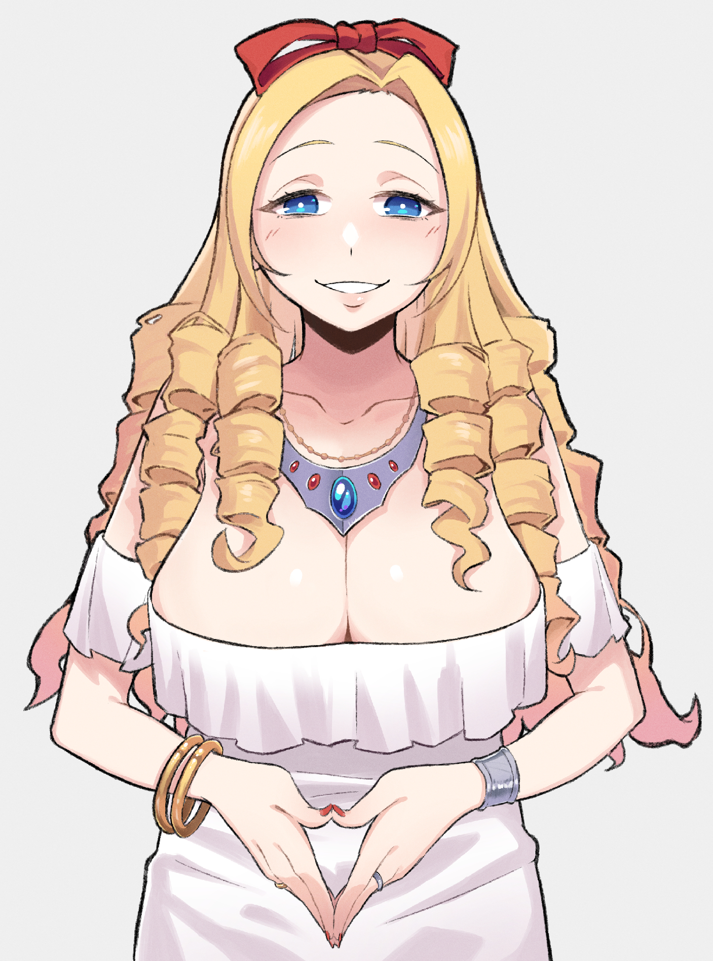 1girls, big breasts, blonde hair, blue eyes, breasts, cleavage, clothed female, collar, dress, female, nekonbini, overlord (maruyama), ribbon, smile, solution epsilon, tagme