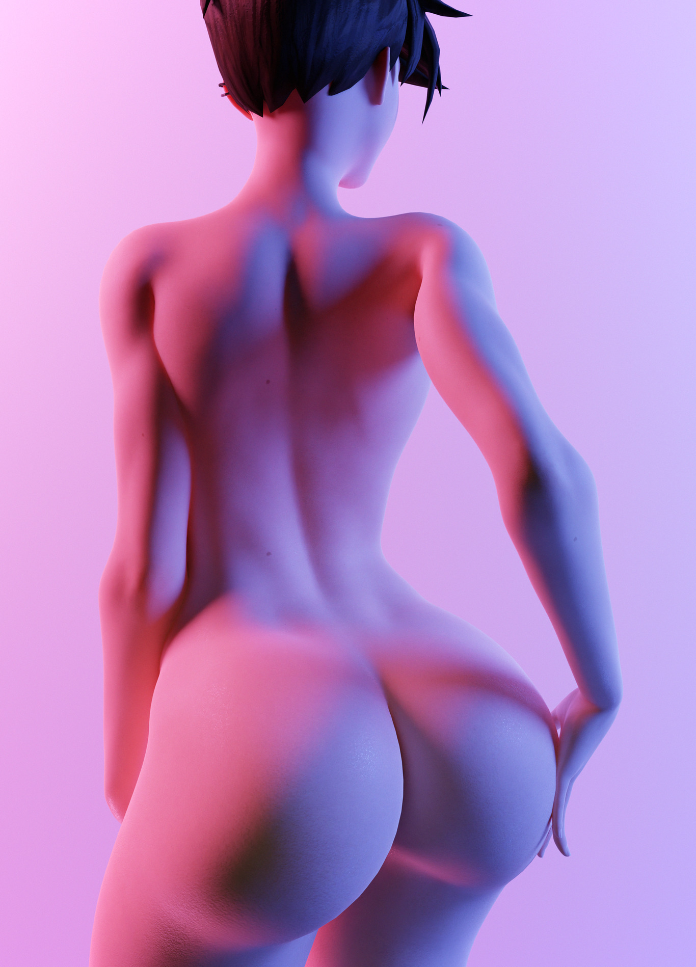 3d, ass, ass focus, behind, big ass, blizzard entertainment, female, female only, gretdb, hourglass figure, neon colors, overwatch, standing, tagme, toned, toned back, toned female, tracer