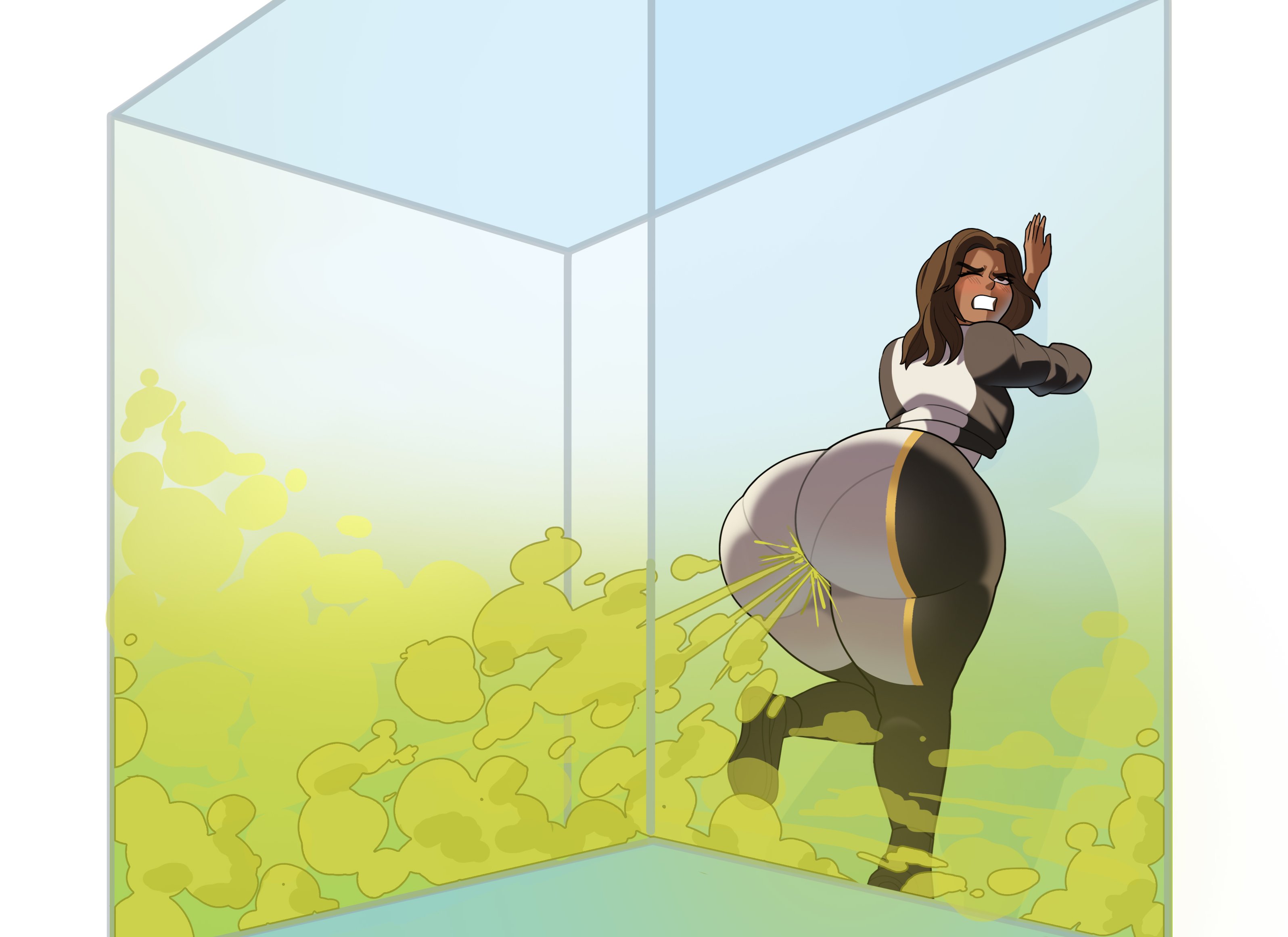 1girls, 4k, 4k resolution, ass, ass bigger than body, ass bigger than breasts, ass bigger than head, ass bigger than torso, ass focus, big ass, big butt, black clothing, blush, box, breasts, bubble ass, bubble butt, butt bigger than body, butt bigger than breasts, butt bigger than head, butt bigger than torso, butt focus, closed eyes, dark hair, dark skin, dark-skinned female, dc, dc comics, dcu, dumpy, dutch oven, embarrassed female, enormous ass, enormous butt, fart, fart cloud, fart everywhere, fart fetish, fart torture, farting, farts, fat ass, fat butt, female, fetish, gas, gassy, gassy female, gassylegg1ngs, giant ass, giant butt, glass box, green fart, green fart cloud, hands against wall, hawkgirl, hawkgirl (dcu), hd, hi res, high resolution, highres, huge ass, huge butt, isabela merced, justice gang, kendra saunders, large ass, large butt, latina, massive ass, massive butt, orange lines, peruvian female, plain background, plump ass, plump butt, pushing, round ass, round butt, sexy butt, smelly ass, smelly butt, smelly farts, solo, solo female, stinky ass, stinky butt, stinky fart, superhero, superhero costume, superheroine, superman (2025), superman (series), teeth clenched, teeth showing, thick ass, thick butt, trapped, trapped in box, upset stomach, white background, white clothing