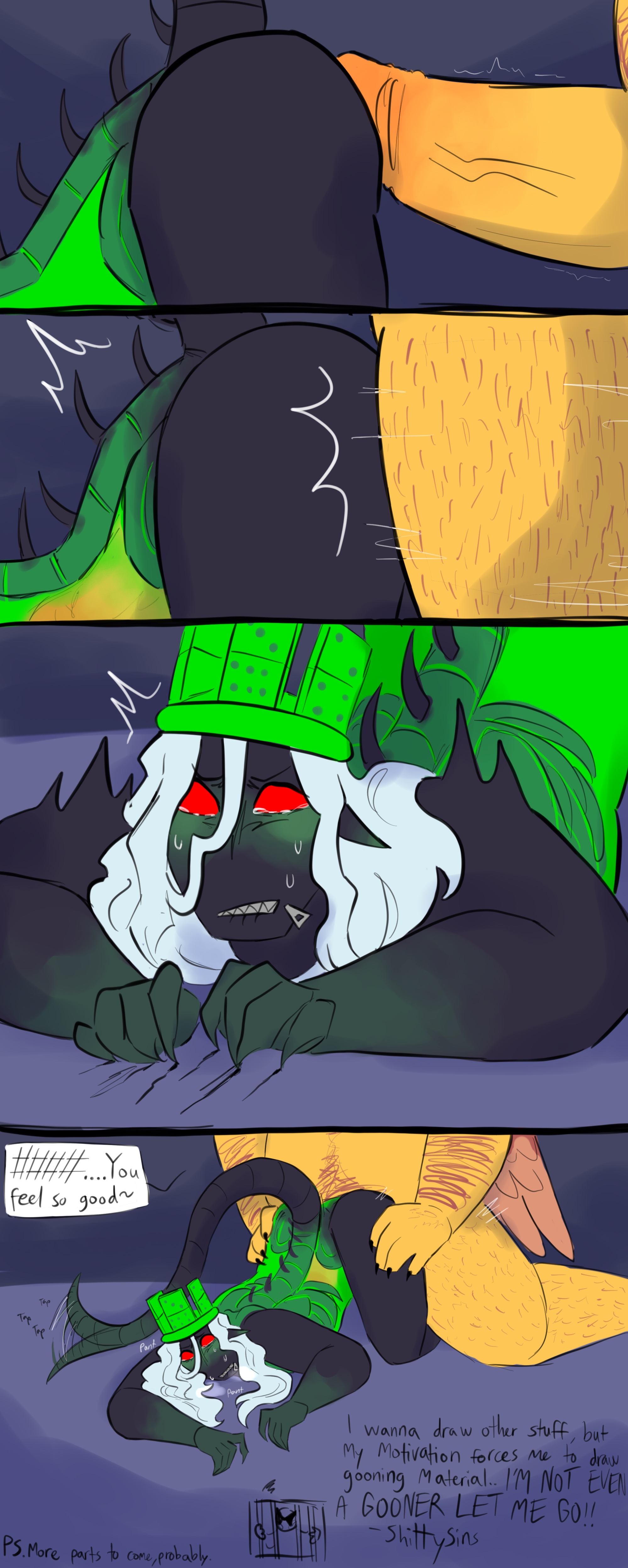 1x1x1x1, 1x1x1x1 (forsaken), betrayed 1x1x1x1, blush, clawed fingers, claws, color, colored, comic, crown, crying, crying while penetrated, dick, drawing, forsaken (roblox), hairy, hat, long hair, male, penetration, penis, red eyes, roblox, roblox game, robloxian, self upload, shedletsky, shedletsky (forsaken), shittysins, size difference, sweat, sweating, tail, tears, translucent body, wagging tail, white hair, wings, yellow body, zipper mouth