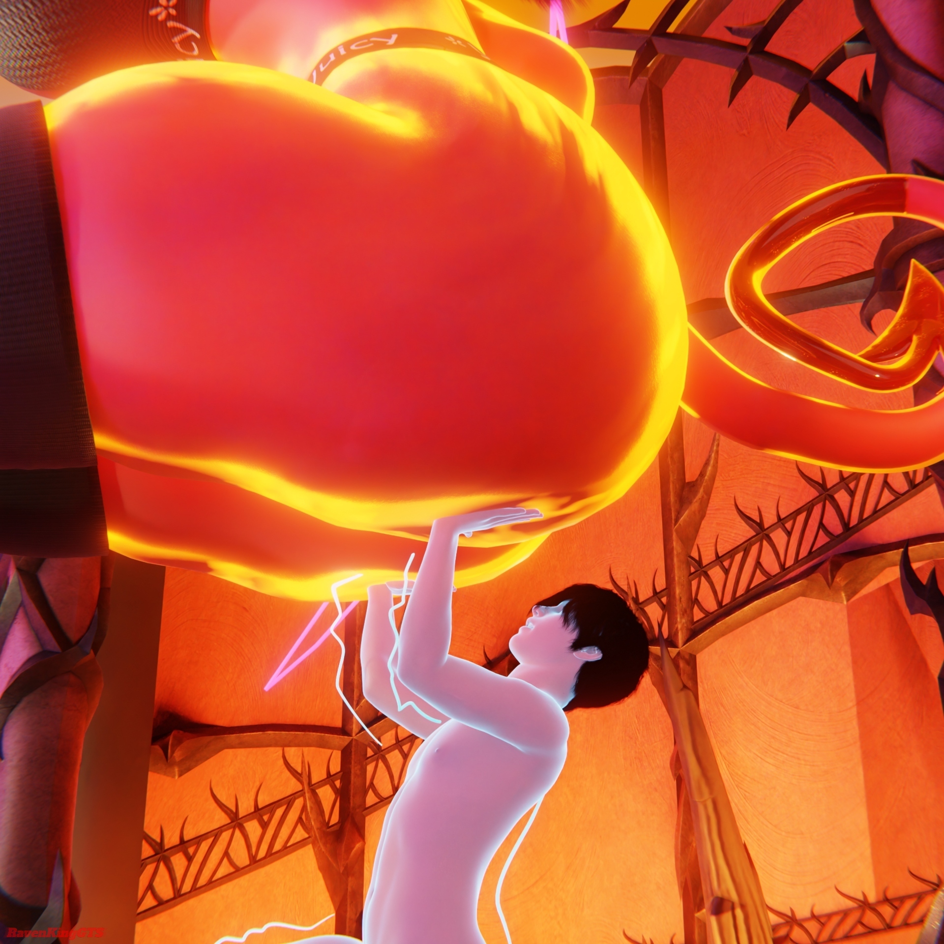 1boy, 1girls, absorption, anon, anonymous male, female, giantess, height difference, height increase, height reduction, human, human male, human throne, imminent butt crush, imminent buttcrush, male, meru (merunyaa), meruccubus (merunyaa), ravenkinggts, red skin, red skinned female, shrinking, shrunk, shrunken male, size difference, size theft, succubus, throne