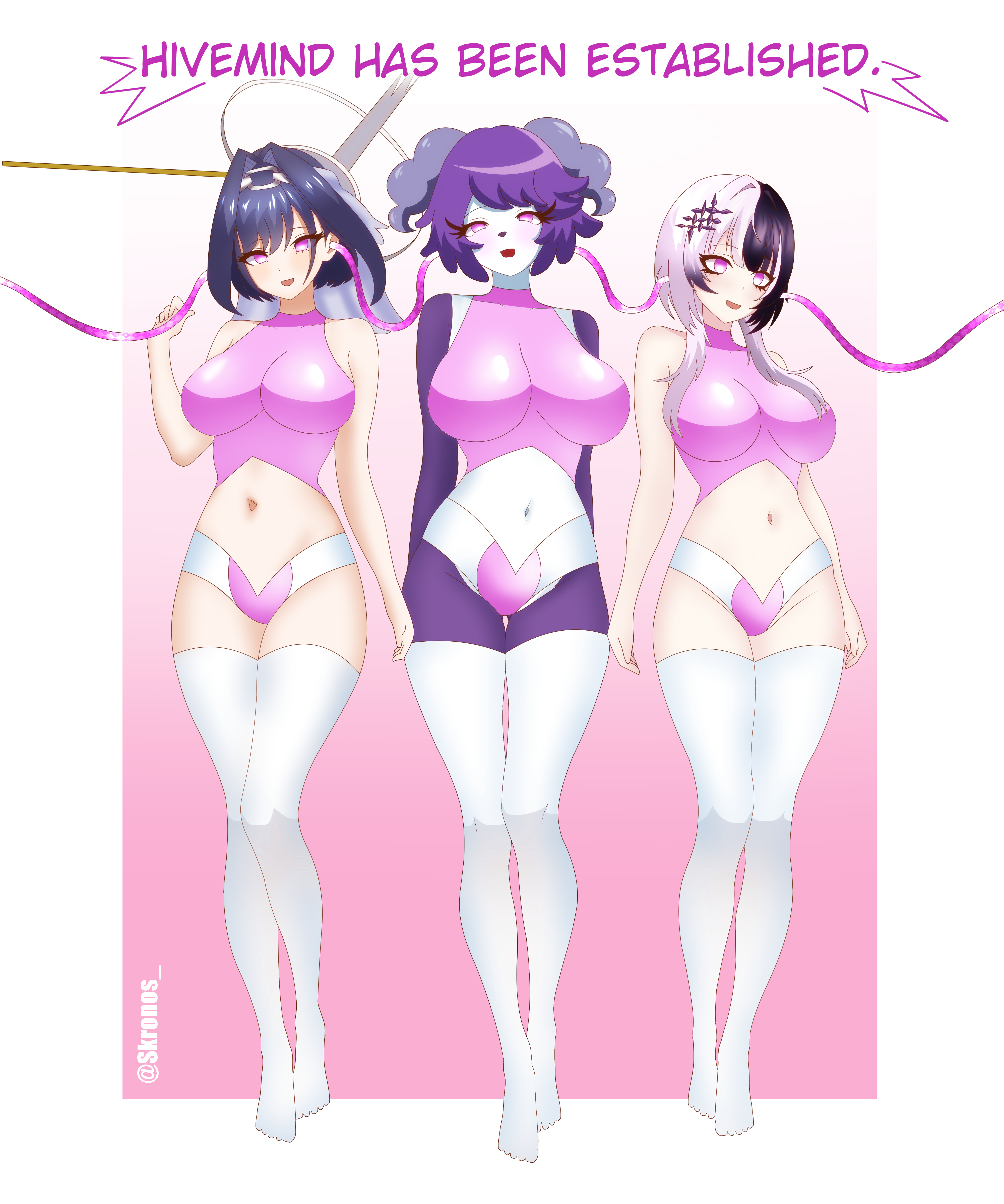3girls, ayuko (jcroth), english text, female, female only, hololive, hololive english, hololive english -advent-, hololive english -council-, hololive english -promise-, hypnosis, indeedee, kronobas28, mind control, multiple females, multiple girls, nintendo, ouro kronii, pink eyes, pokemon, shiori novella, stockings, tech control, text, thighhighs, virtual youtuber