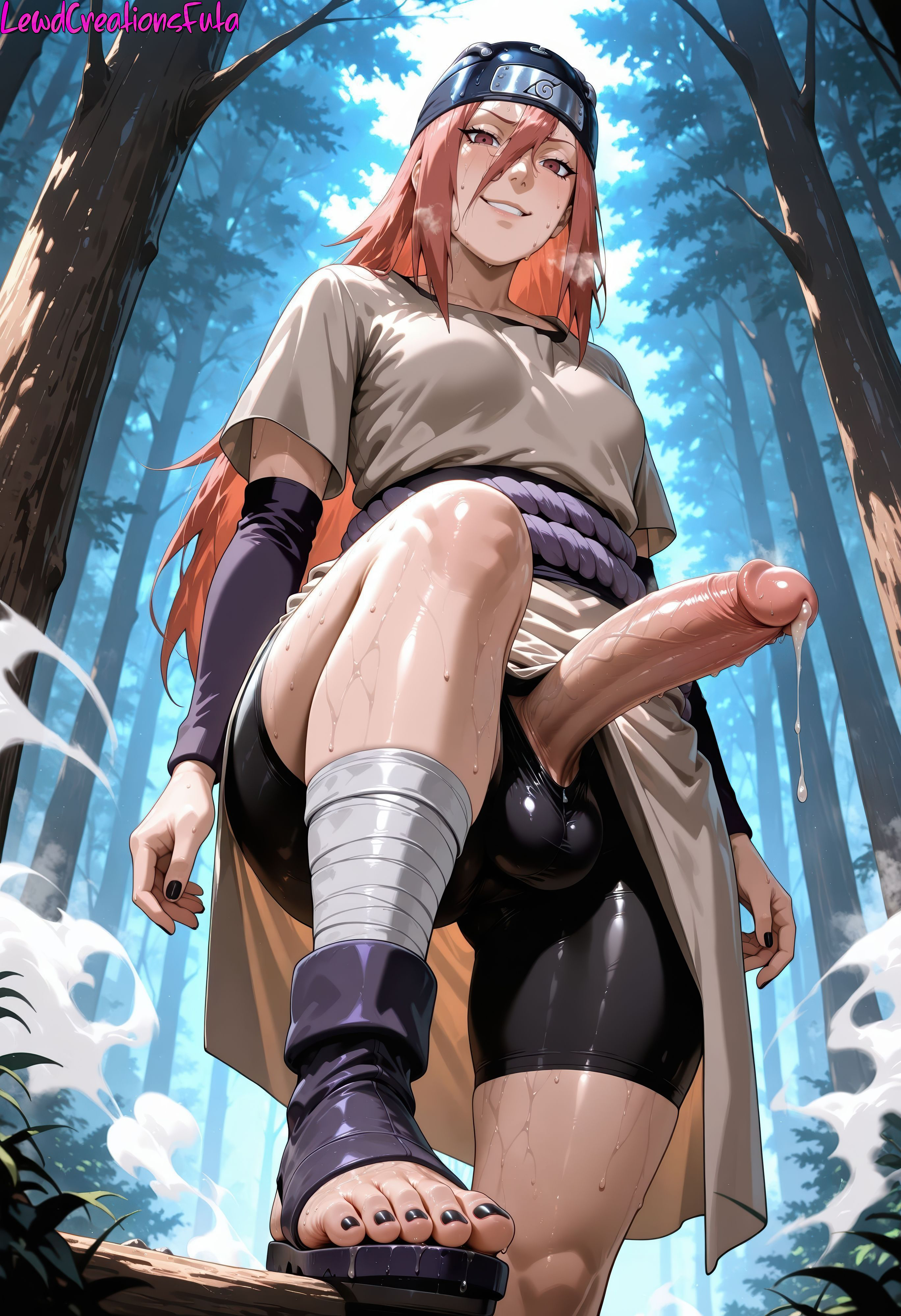 1futa, 1girls, absurd res, ai generated, balls, black toenails, boruto: naruto next generations, breasts, curvy, curvy figure, dickgirl, dickgirl/female, feet, female, forehead protector, futa only, futadom, futanari, high resolution, highres, huge balls, huge cock, intersex, lewdcreationsfuta, looking at viewer, mature, mature female, mature woman, medium breasts, naruto, naruto (classic), naruto (series), naruto shippuden, naruto: the last, outdoors, penis, penis out, precum, precum drip, precum on penis, precum string, sexually suggestive, smug, solo, solo female, solo focus, tagme, tayuya, thick, thick legs, thick thighs, thighs, tight clothing, toes, veiny, veiny penis