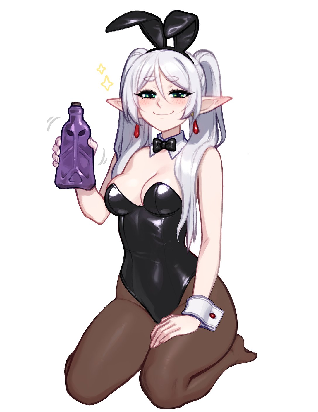 1girls, blushypixy, blushyspicy, breasts, bunny ears, bunnysuit, cleavage, female, female focus, female only, frieren, light skin, light-skinned female, looking at viewer, medium breasts, solo, sousou no frieren, thick thighs, thighs, white background, wide hips