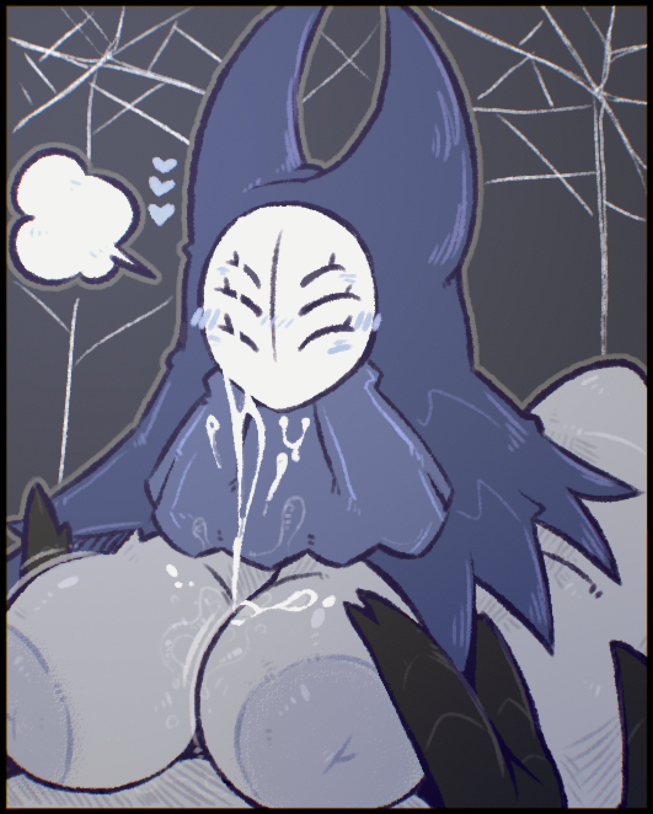 1boy, 1girls, 2025, areolae, big breasts, blush, bodily fluids, breasts, bug, cloak, closed eyes, cum, cum on breasts, cum on face, excessive cum, female, grey body, grey skin, heart, herrah, hi res, hollow knight, horns, insects, large breasts, male, male/female, milf, monster, monster girl, moogers, multi eye, paizuri, spider, spider girl, titfuck