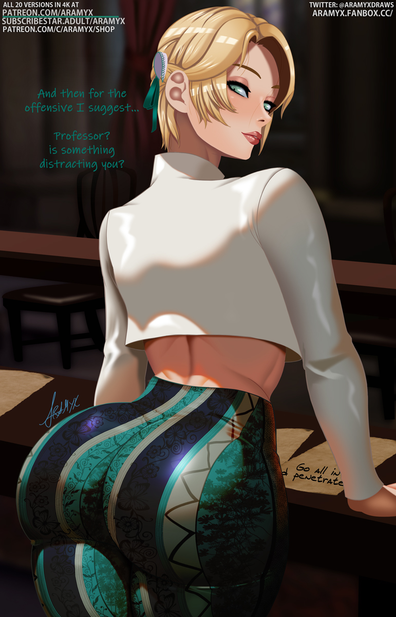 1girls, aramyx, ass, ass focus, big ass, blonde hair, female, fire emblem, fire emblem: three houses, flare pants, forbidden pants, huge ass, ingrid brandl galatea, looking at viewer, looking back, seductive, seductive look, skintight, skintight clothing, thick thighs, thighs, tight clothes, tight clothing, tight fit, tight pants, wide hips