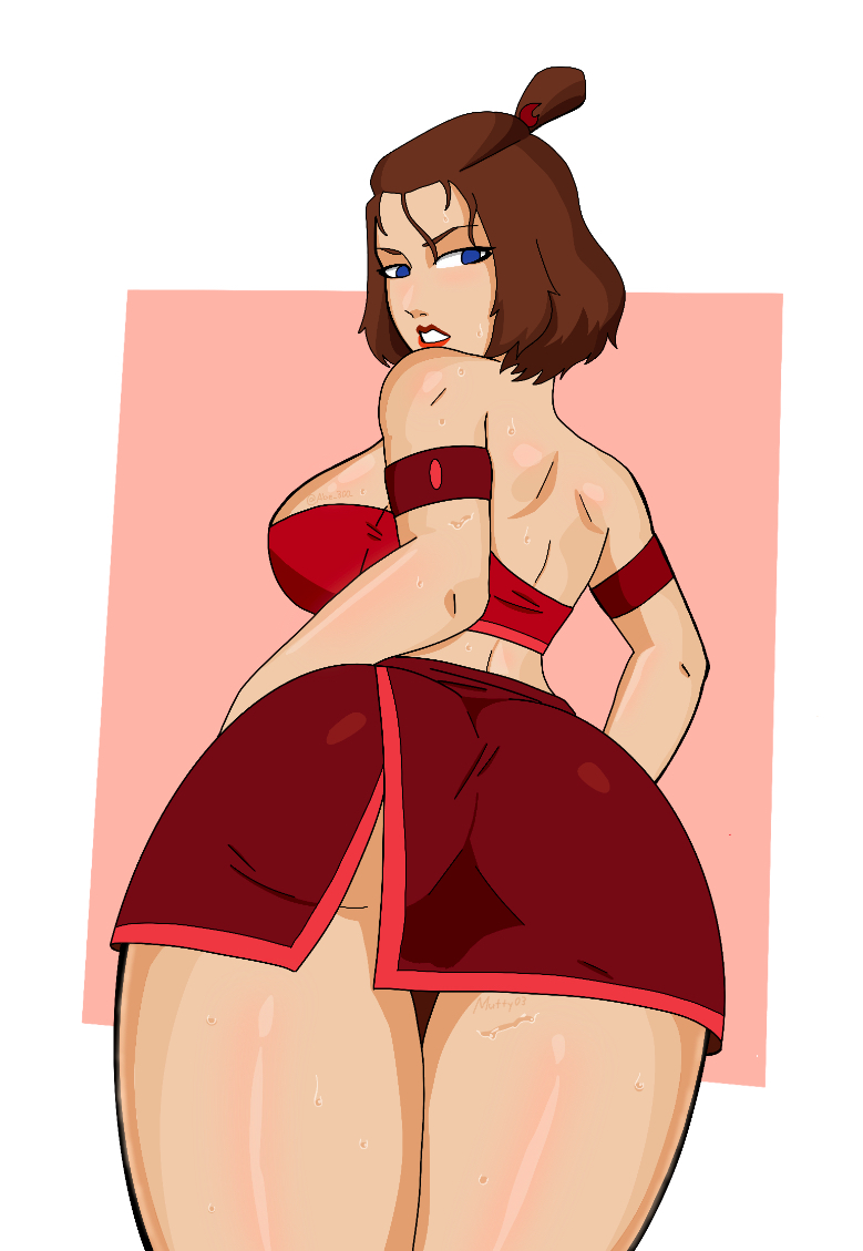 1girls, ass, ass focus, avatar the last airbender, back view, blue eyes, breasts, brown hair, bubble ass, bubble butt, earth kingdom, female, female focus, female only, fire nation, fit female, lipstick, messy hair, plump lips, red lipstick, solo, solo female, solo focus, suki, swimsuit, thick thighs, tied hair, topknot