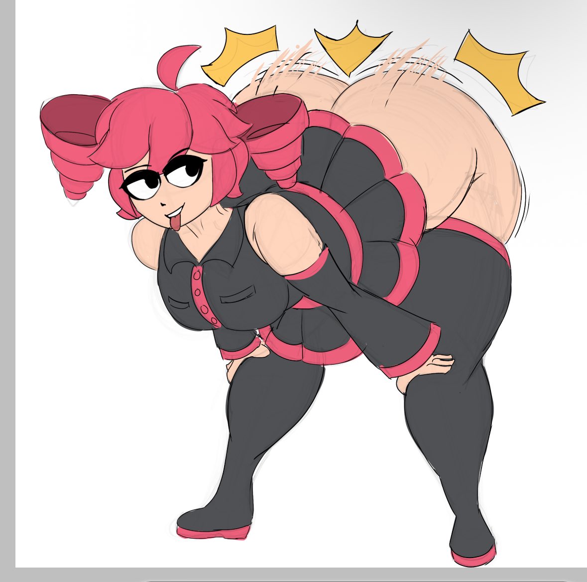1girls, 2d, 2d (artwork), ahoge, art program in frame, ass, ass clapping, ass focus, ass shake, bending forward, bending over, bent forward, big ass, big breasts, big thighs, bottom heavy, breasts, bubble butt, cartoony, cellulite, clapping cheeks, clothed, clothed female, clothing, curvaceous, curvy, curvy female, curvy figure, eyeshadow, fat ass, female, female only, gigantic ass, hands on thighs, huge ass, huge thighs, hyper, hyper ass, ineffective skirt, kasane teto, large ass, large breasts, large thighs, massive ass, massive thighs, microskirt, miniskirt, motion lines, plump, plump ass, red eyes, red hair, simple background, skindentation, skirt, solo, solo female, thesushisensei, thick thighs, thighhigh boots, thighhighs, thighs, tongue, tongue out, twerk, twerking, twin drills, utau, voluptuous, voluptuous female, white background, wide hips