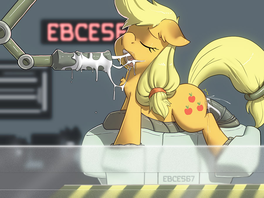 2012 after_sex applejack_(mlp) ass blonde_hair closed_eyes cum cum_in_mouth cum_inside cumshot cutie_mark equine female feral first_post_of_the_year friendship_is_magic fur haiku_oezu hair horse laboratory machine mechanical my_little_pony open_mouth orange_fur orgasm penetration pony robot sex solo tongue