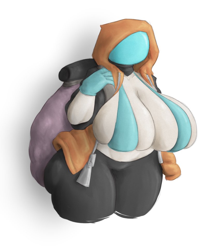 1girls, 2025, backpack, big breasts, breasts, breasts out, drifter (risk of rain), female, garbatch, helmet, hi res, hips, jacket, large breasts, risk of rain, risk of rain returns, thick thighs, thighs, wide hips