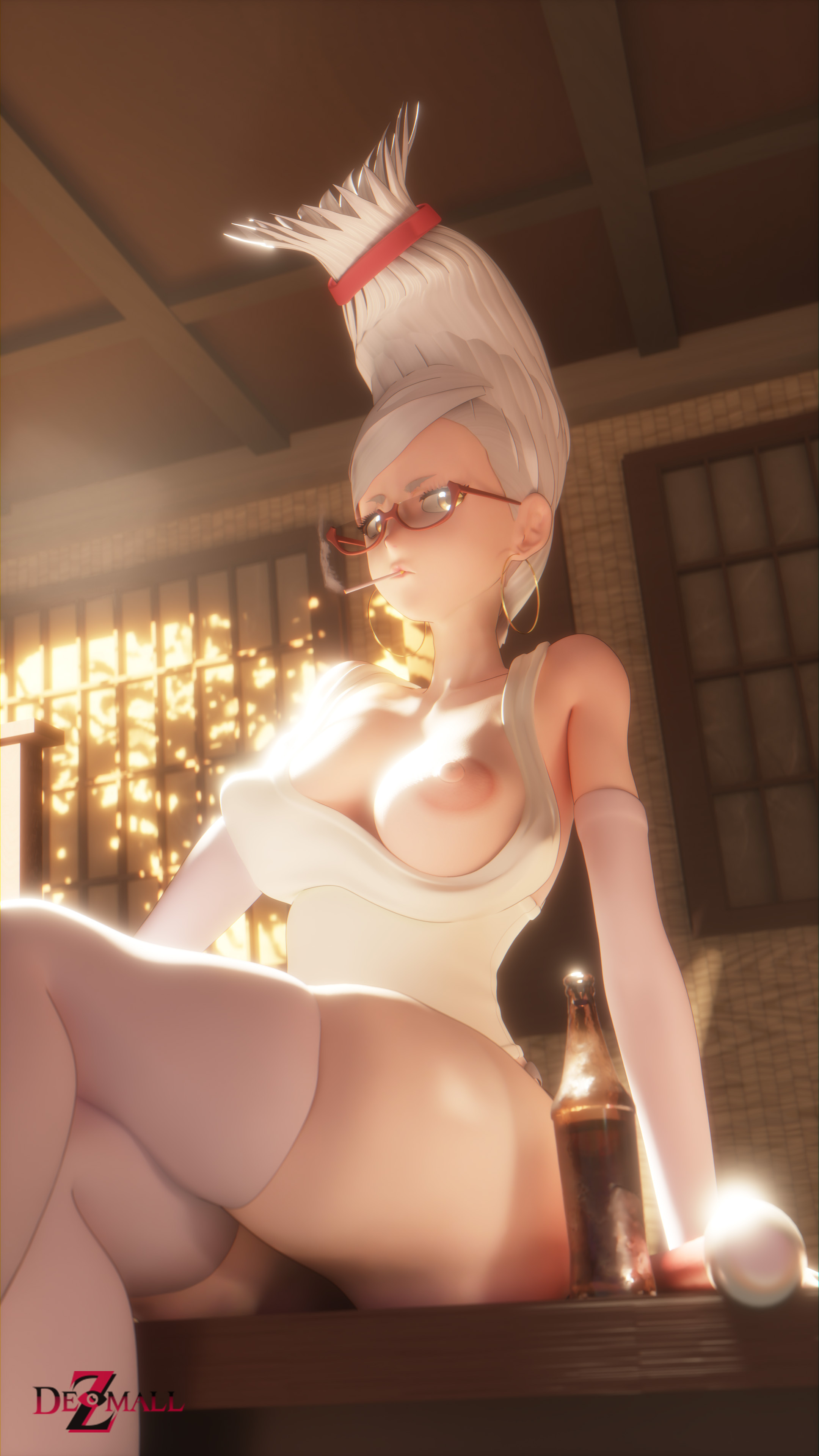 1girls, 3d, areolae, ayase seiko, big breasts, breasts, curvy, dandadan, dezmall, female, glasses, high resolution, nipples, tagme