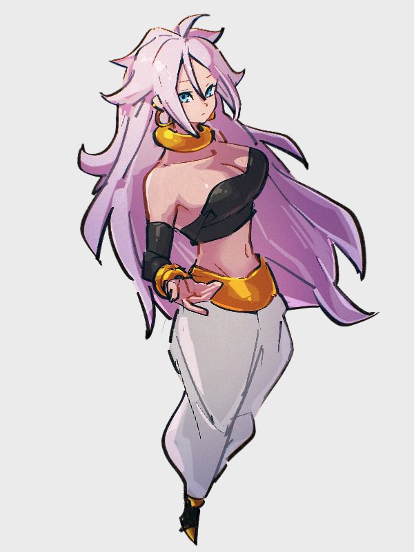 1girls 2022 android android_21 android_21_(good) armband big_breasts bio-android_(dragon_ball) blue_eyes breasts dragon_ball dragon_ball_fighterz dragon_ball_z female huge_breasts large_breasts long_hair majin_android_21 midriff navel neckband pink_body pink_hair pink_skin shounen_jump st62svnexilf2p9 white_hair white_pants