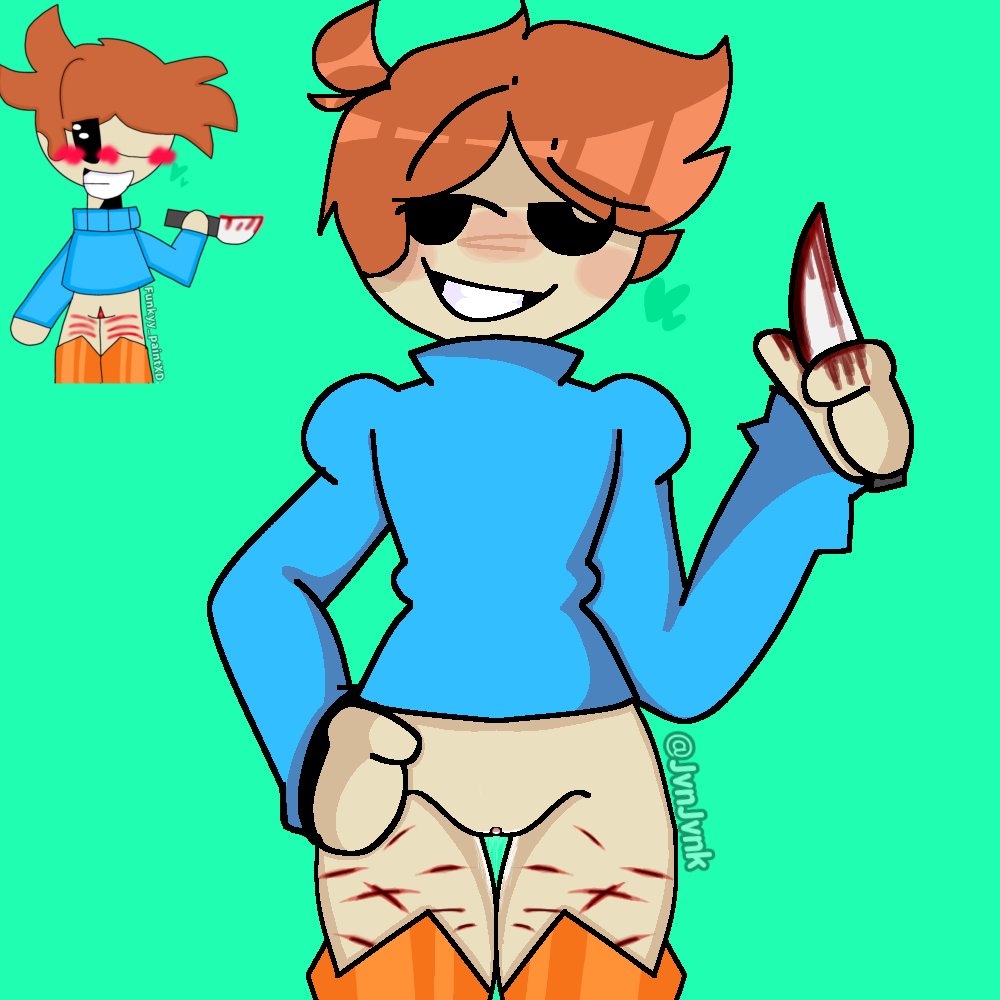 cuntboy cuts dave_and_bambi_mod david_(grantare) intersex knife light_skin no_panties no_pants pussy redraw self_harm shirt short_hair smiling solo standing uncensored