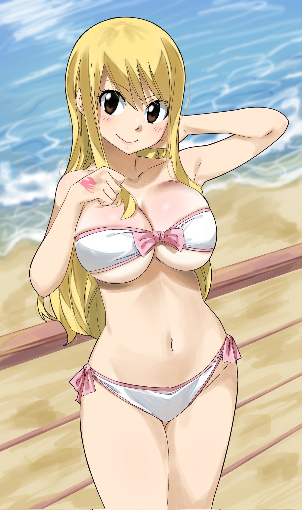 armpits big_breasts bikini blonde_hair fairy_tail gaston18 lucy_heartfilia smile