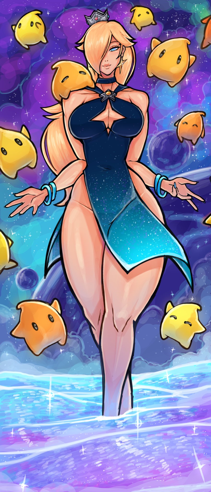 big_breasts breasts dress female frealish luma mario_(series) princess_rosalina starry_night_dress_(sarukaiwolf) super_mario_galaxy tagme