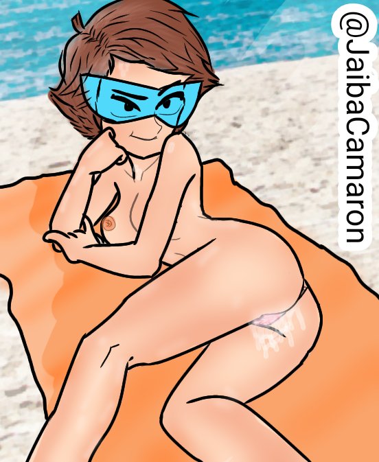 1girls beach blue-tinted_eyewear brawl_stars cum_in_pussy female jaiba_camaron max_(brawl_stars) only_female streetwear_max tinted_eyewear visor