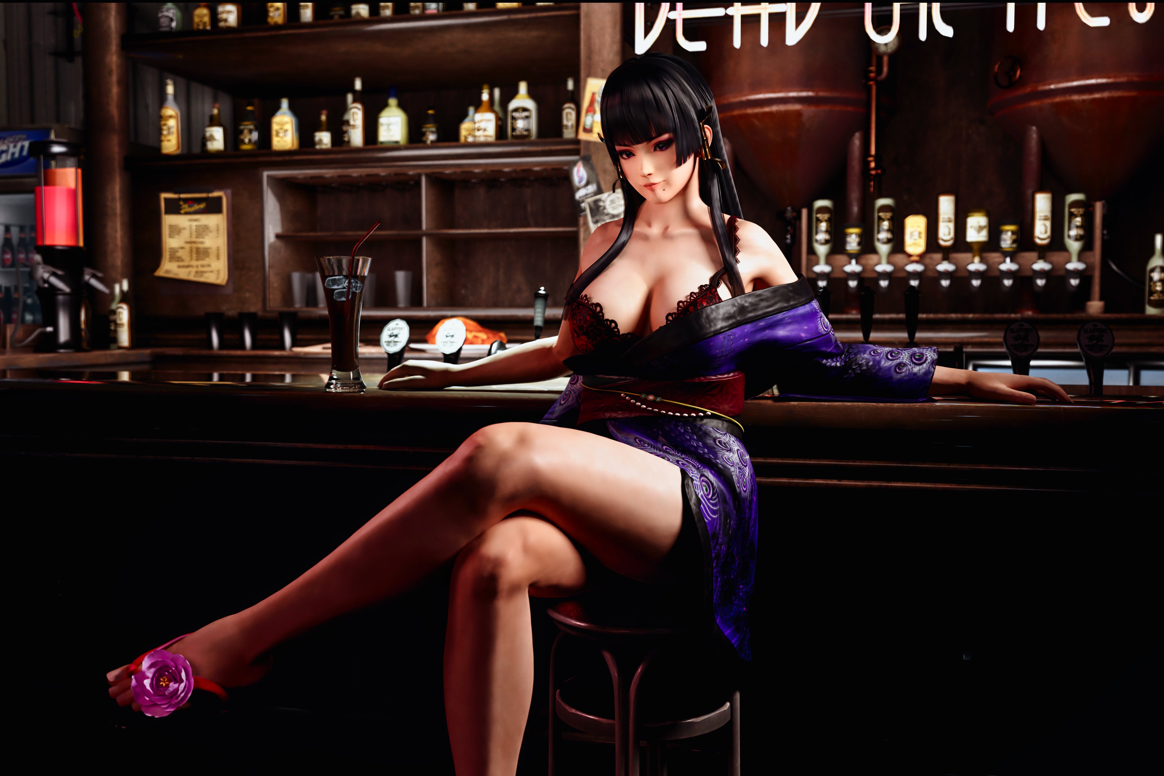 3d, big breasts, breasts, cleavage, dead or alive, dress, female, nyotengu, solarius astera