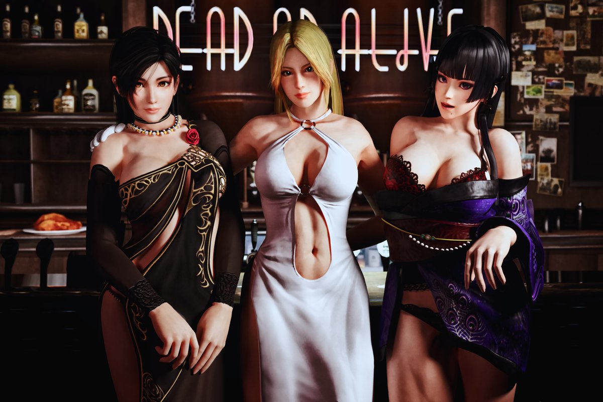 3d, 3girls, big breasts, breasts, cleavage, dead or alive, dress, female, female only, helena douglas, momiji (ninja gaiden), nyotengu, solarius astera