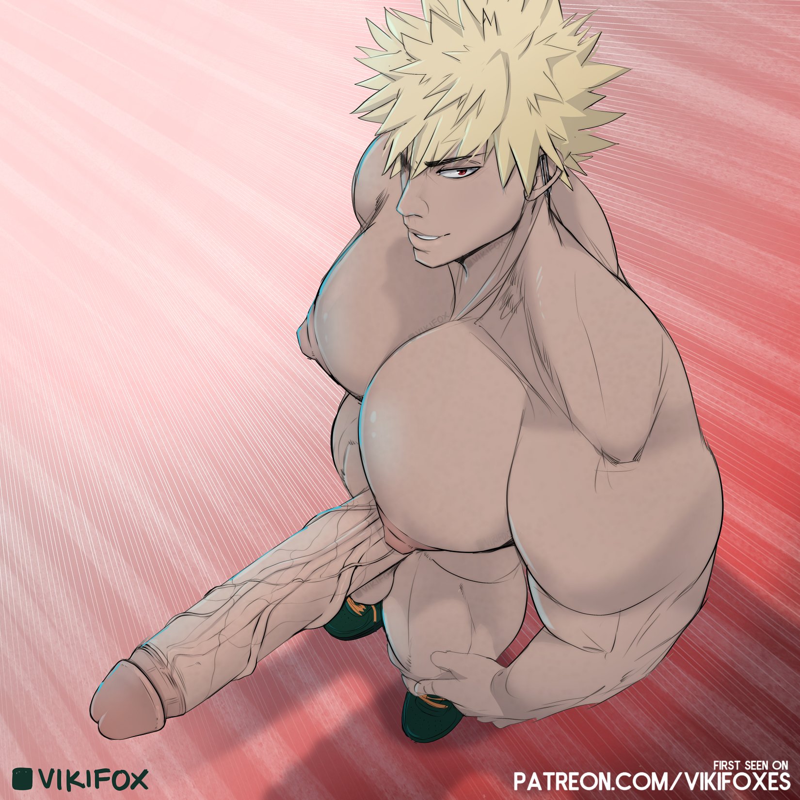 abs, biceps, big moobs, big pecs, blonde hair, bodybuilder, boner, erection, huge cock, huge moobs, huge pecs, katsuki bakugou, male, male focus, male only, moobs, muscles, muscular, muscular arms, muscular ass, muscular back, muscular legs, muscular male, muscular thighs, my hero academia, nipples, nude, pecs, penis, solo, solo male, spiky hair, veins, veiny penis, vikifox (artist)