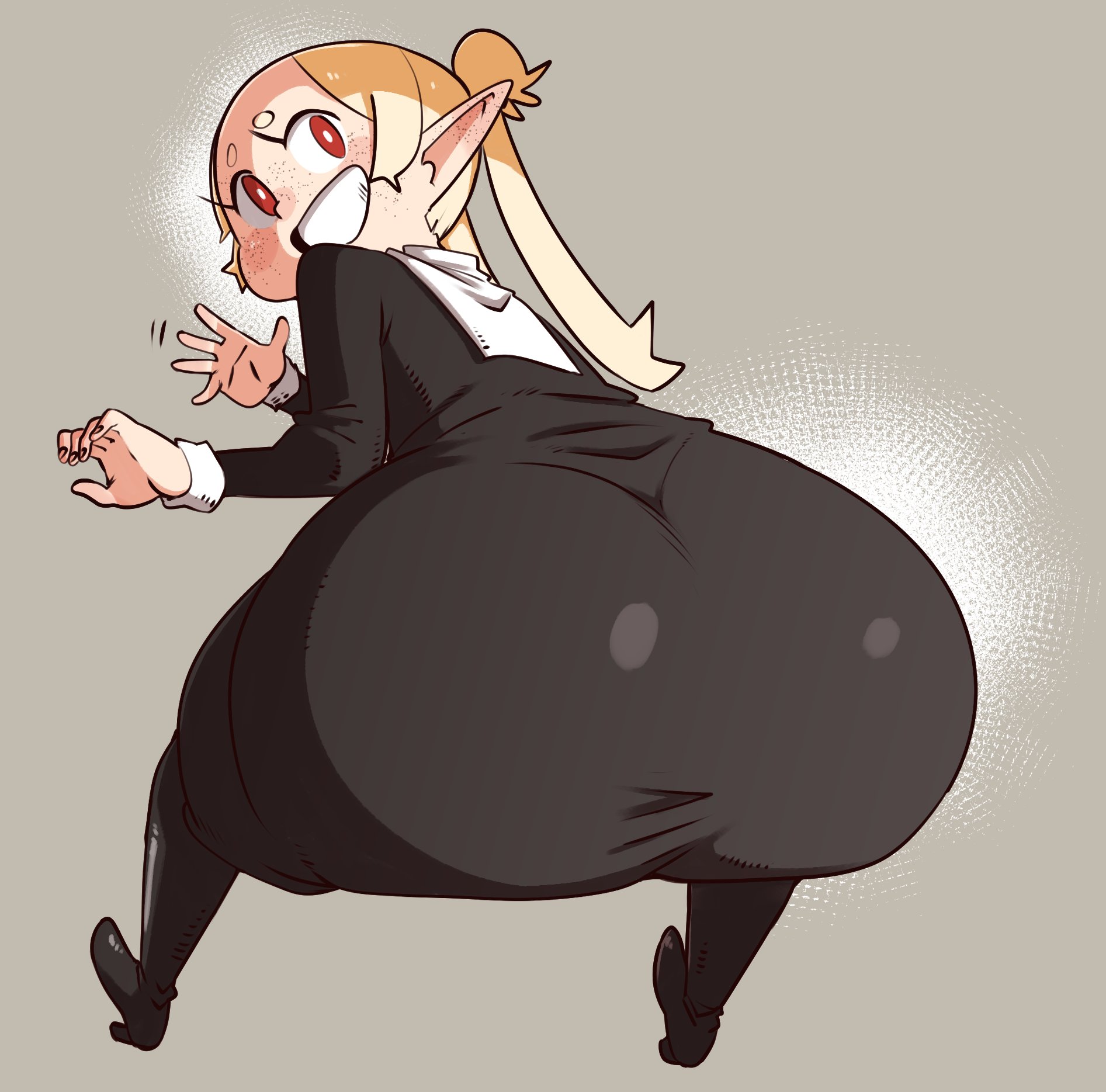 1girls, ass, ass focus, ass in dress, big ass, blonde hair, clothing, female, female only, final fantasy, final fantasy xiv, freckles, freckles on face, hair, huge ass, lalafell, large ass, nuclearwasabi, red eyes, shortstack, sister tartaruchi, smile, solo, solo female, square enix