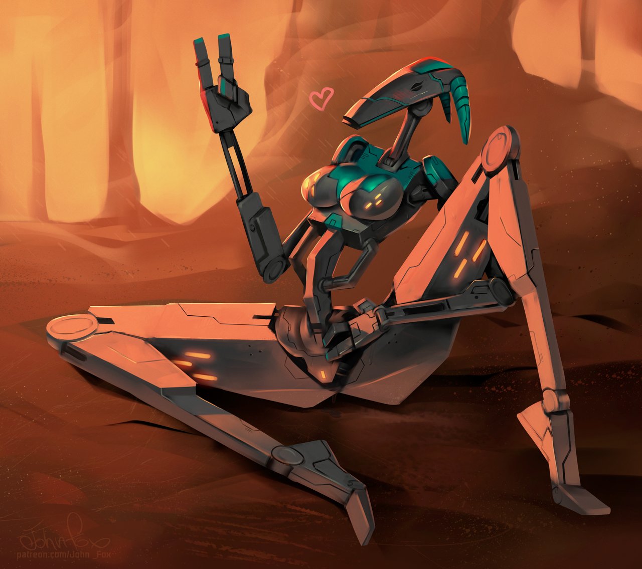 1girls 2d attack_of_the_clones b1_battle_droid battle_droid blush breasts desert droid female female_only geonosis heart johnfoxart medium_breasts on_groud outside peace_sign robot robot_girl rule_63 sand science_fiction sitting solo spread_legs star_wars