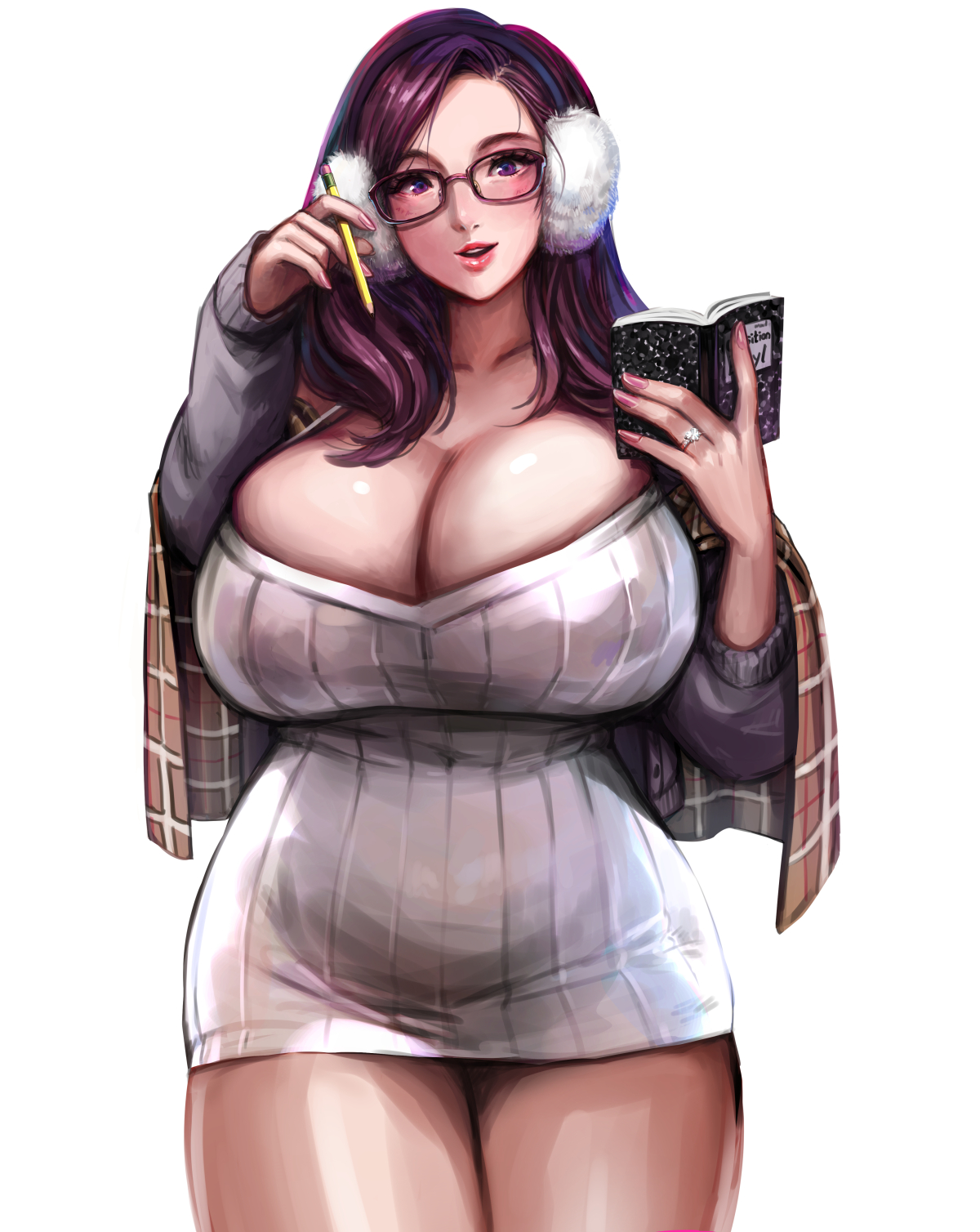 1girls, beryl (junkpuyo), breasts, cleavage, female, female only, glasses, huge breasts, junkpuyo, looking at viewer, original, original character, solo, solo female