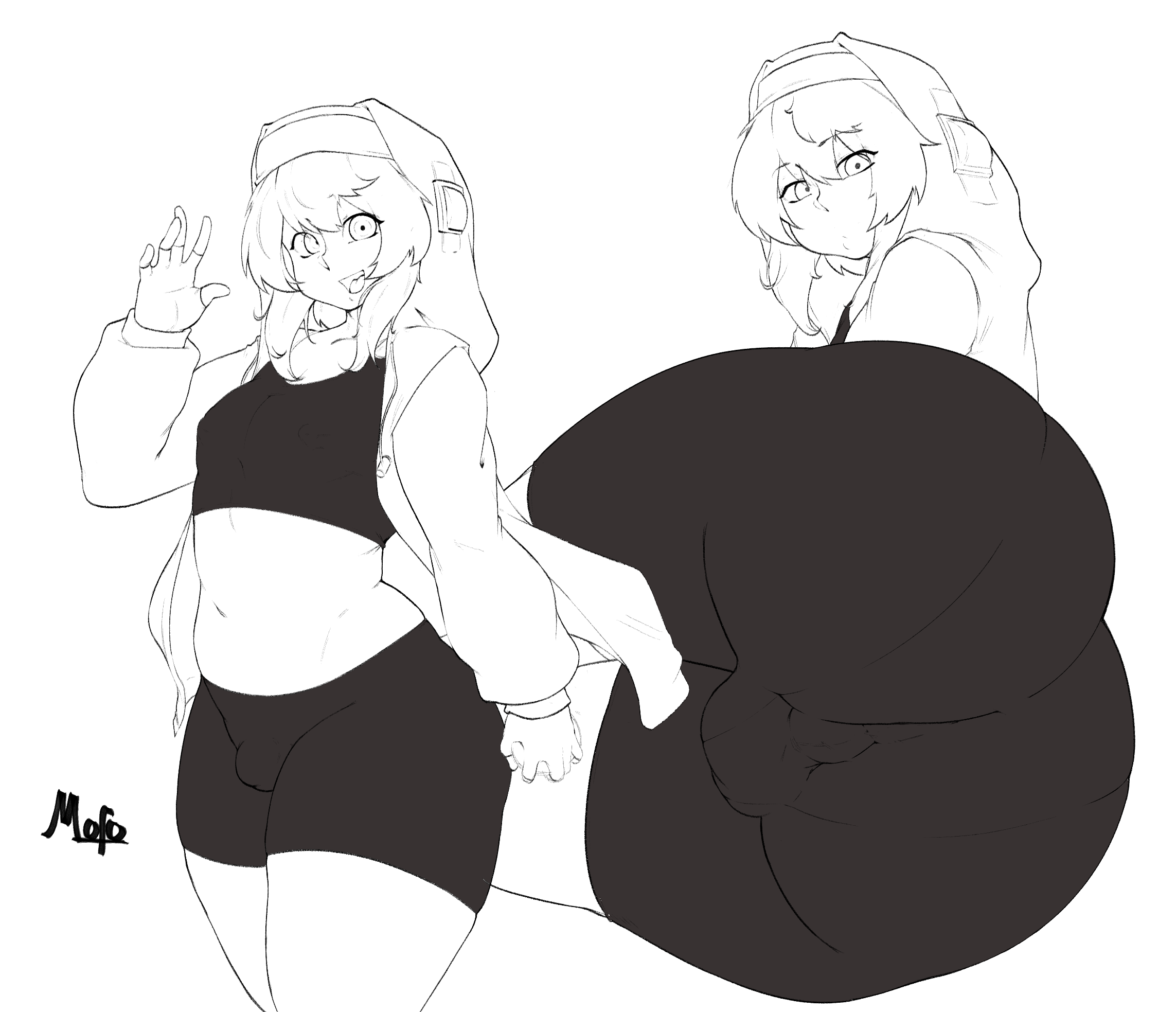 1boy, ass, backsack, balls, ballsack, big ass, big butt, bridget, bulge, datmofo4, guilty gear, guilty gear strive, hoodie, huge ass, huge butt, male, male only, monochrome, penis, penis bulge, sketch, solo, solo male, thick thighs, thighs