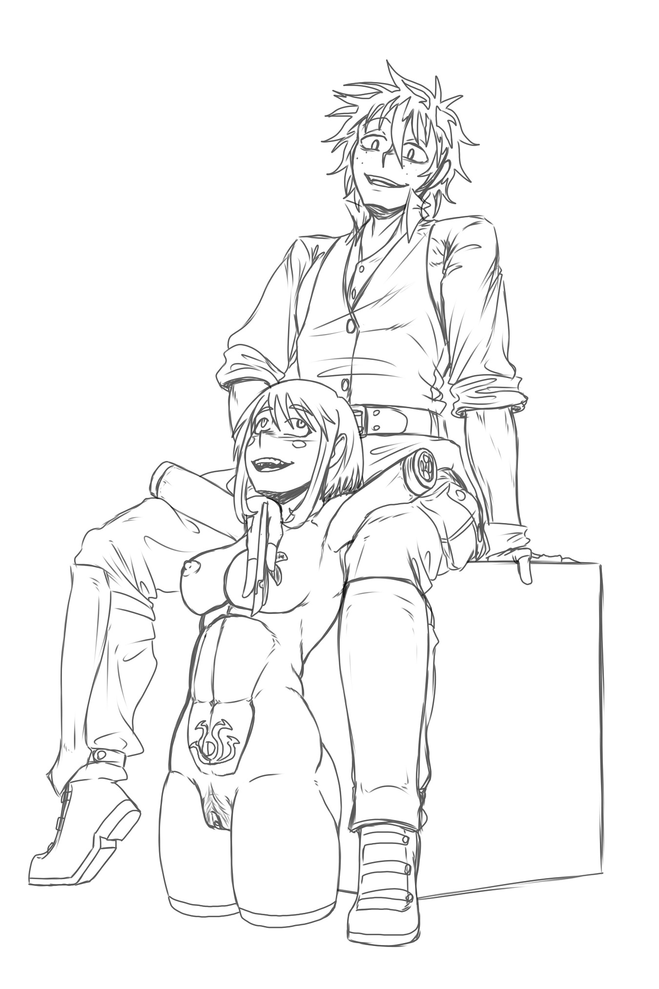 1boy, 1girls, amputee, female, izuku midoriya, kiahl, lobsterkiahl, male, my hero academia, naked female, ochako uraraka, quadruple amputee, tattoo, tattoo on belly