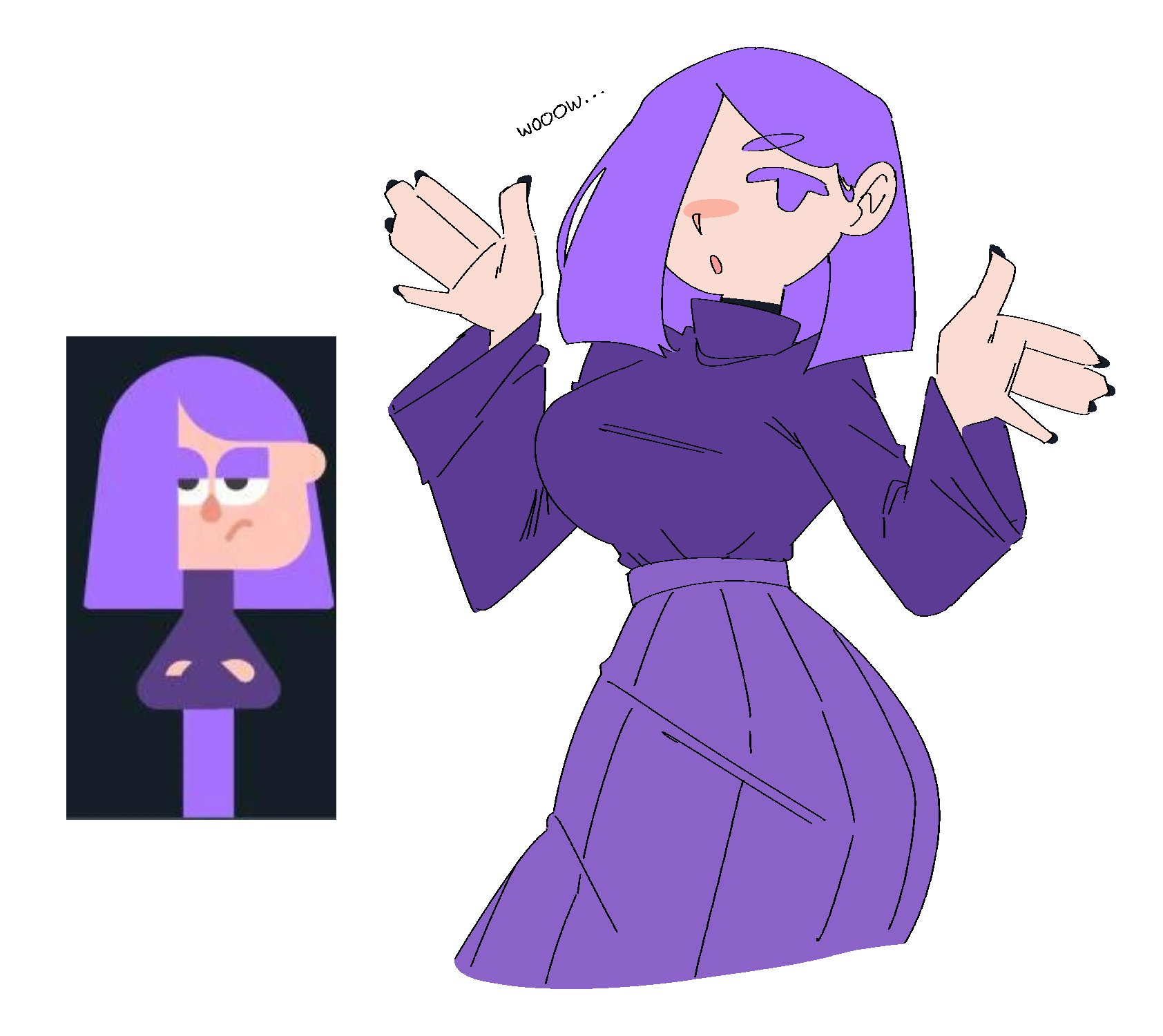big breasts, breasts, duolingo, female, lily (duolingo), psilocybun, purple hair, tagme