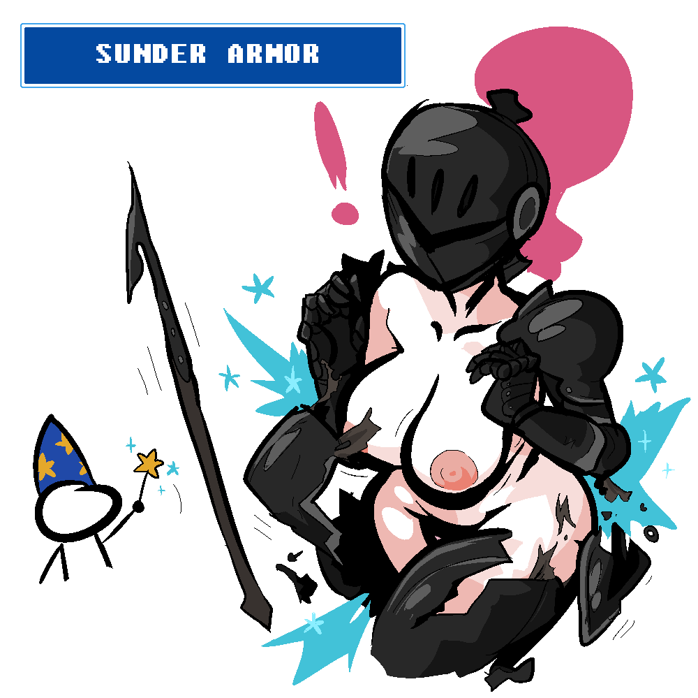 ! 1boy 1girls 4chan anon anonymous_artist armor big_breasts black_armor black_knight breasts curvy_female english_text exposed_breasts female forced_exposure helmet knight magic medieval_armour medium_breasts nipples plume save_the_princess simple_background slit_visor surprised thick_thighs torn_clothes torn_clothing wand white_background white_body white_skin wizard_hat