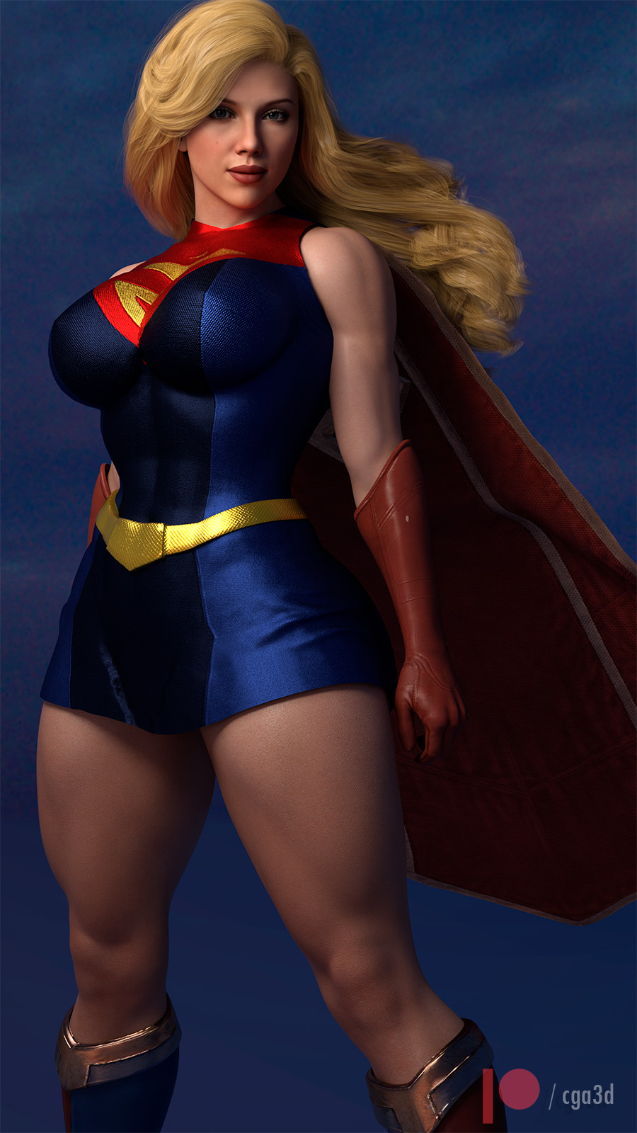 1girls 3d big_breasts blonde_hair breasts cape cga3d cosplay crossover crossover_cosplay curvaceous dc dc_comics erotichris female female_only fusion fusion_character hi_res large_breasts looking_at_viewer red_lipstick scarlett_johansson skirt solo supergirl_(cosplay) superman_(series) thick_thighs tight_clothing voluptuous voluptuous_female wide_hips