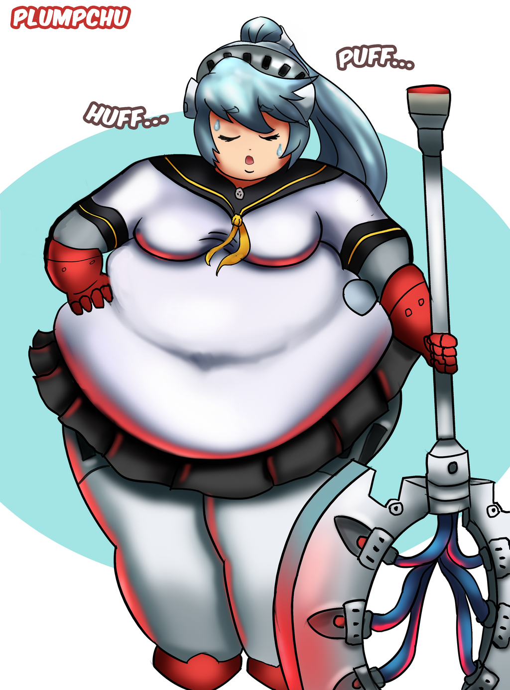 1girls axe bbw big_belly fat labrys obese obese_female persona persona_4 persona_4_arena plumpchu robot robot_girl solo solo_female