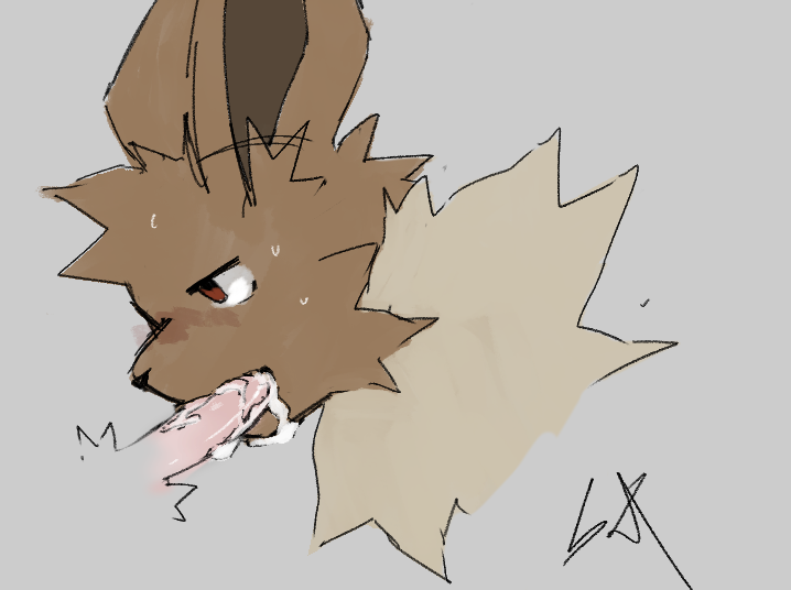 2022 batteryacid6969 big_ears blush bodily_fluids brown_body brown_eyes brown_fur cum cum_drip cum_in_mouth cum_inside digital_media_(artwork) disembodied_penis dripping duo eevee facial_tuft fellatio feral fur gay generation_1_pokemon genital_fluids genitals glistening glistening_genitalia glistening_penis grey_background half-closed_eyes head_tuft human human_on_anthro humanoid humanoid_genitalia humanoid_penis inner_ear_fluff interspecies male male/male male_on_feral mammal mane narrowed_eyes neutral_expression nintendo open_mouth oral paws penile penis penis_in_mouth pink_penis pokemon pokemon_(species) prick_ears sex side_view signature simple_background sweat sweatdrop tapering_penis triangle_nose tuft video_games zoophilia