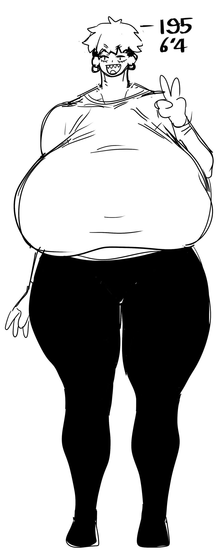 1girls big_breasts breasts earrings female female_focus female_only giant_breasts gigantic_breasts huge_breasts huge_thighs hyper hyper_breasts leggings maotthat massive_breasts peace_sign sharp_teeth sketch smile solo tall tall_female thick_thighs tights wide_hips