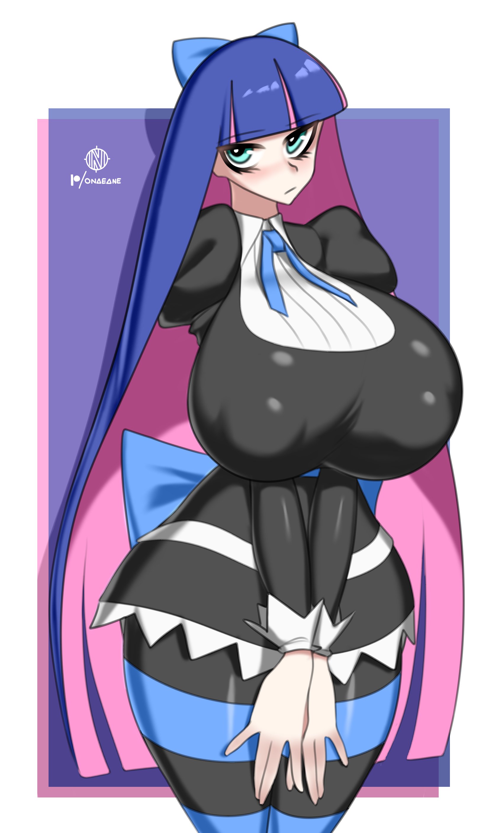 big breasts, breasts, female, long hair, maid, nipples, onaeane, panty & stocking with garterbelt, stocking anarchy
