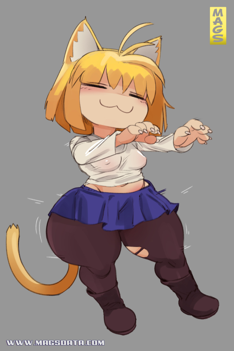 1girls blush bottom_heavy breasts cat_ears cat_tail closed_eyes clothing dancing female furry magzama melty_blood midriff mini_skirt neco-arc pornomagnum ripped_clothing shortstack small_breasts smile solo solo_female tagme tail thick_thighs tsukihime type-moon wide_hips