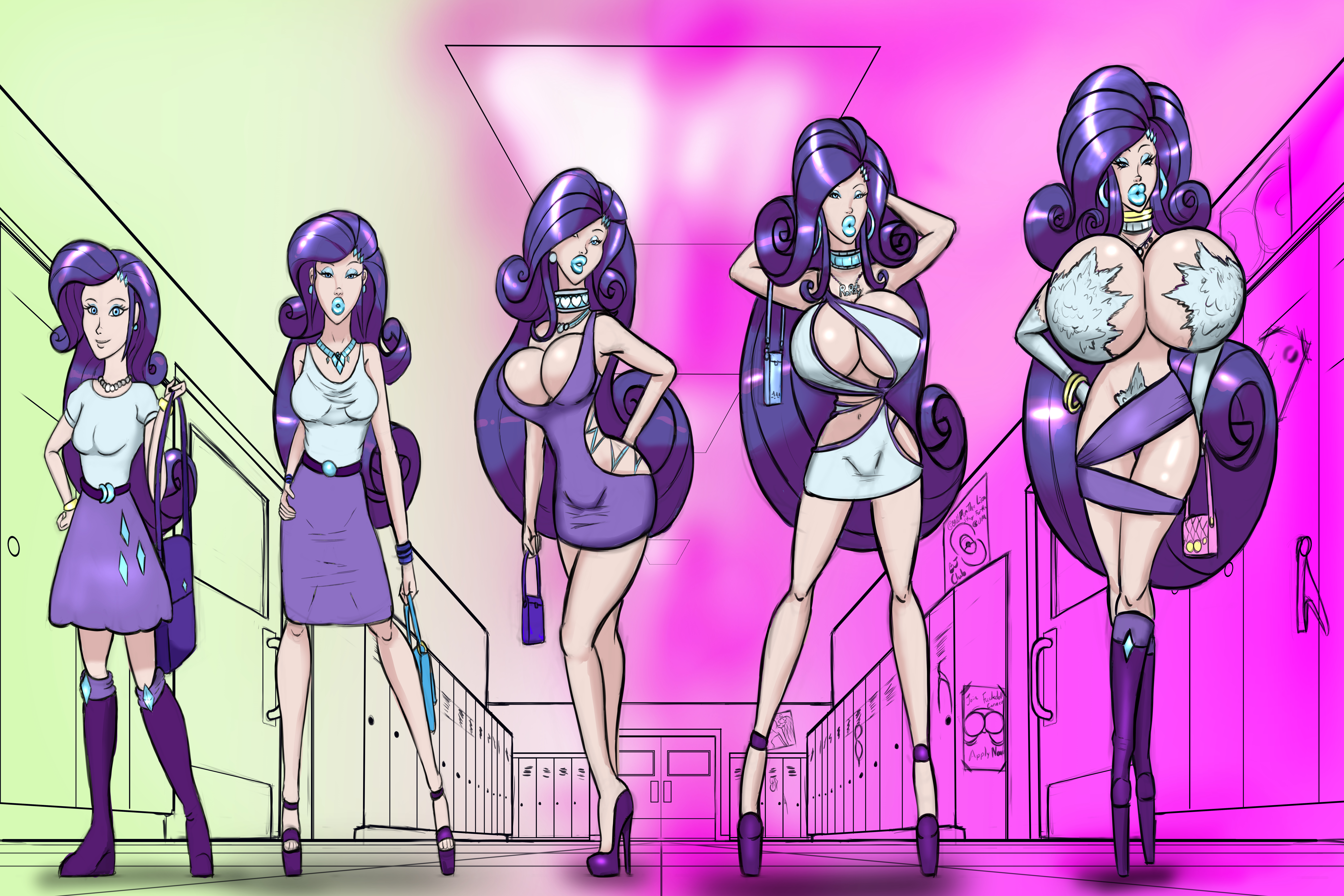 1girls, absurd res, ass, ass expansion, big breasts, bimbo, bimbo lips, bimbofication, boots, bradtanker3, breast expansion, breast growth, breast growth (enlargement), breasts, choker, cleavage, equestria girls, female, female only, friendship is magic, green lipstick, hair growth, hasbro, hi res, high heel boots, high heels, highres, huge ass, huge breasts, large breasts, lip expansion, my little pony, navel, personality change, rarity (eg), rarity (mlp), thick lips, thick thighs, thigh expansion, thighhighs, transformation, transformation sequence, wide hips